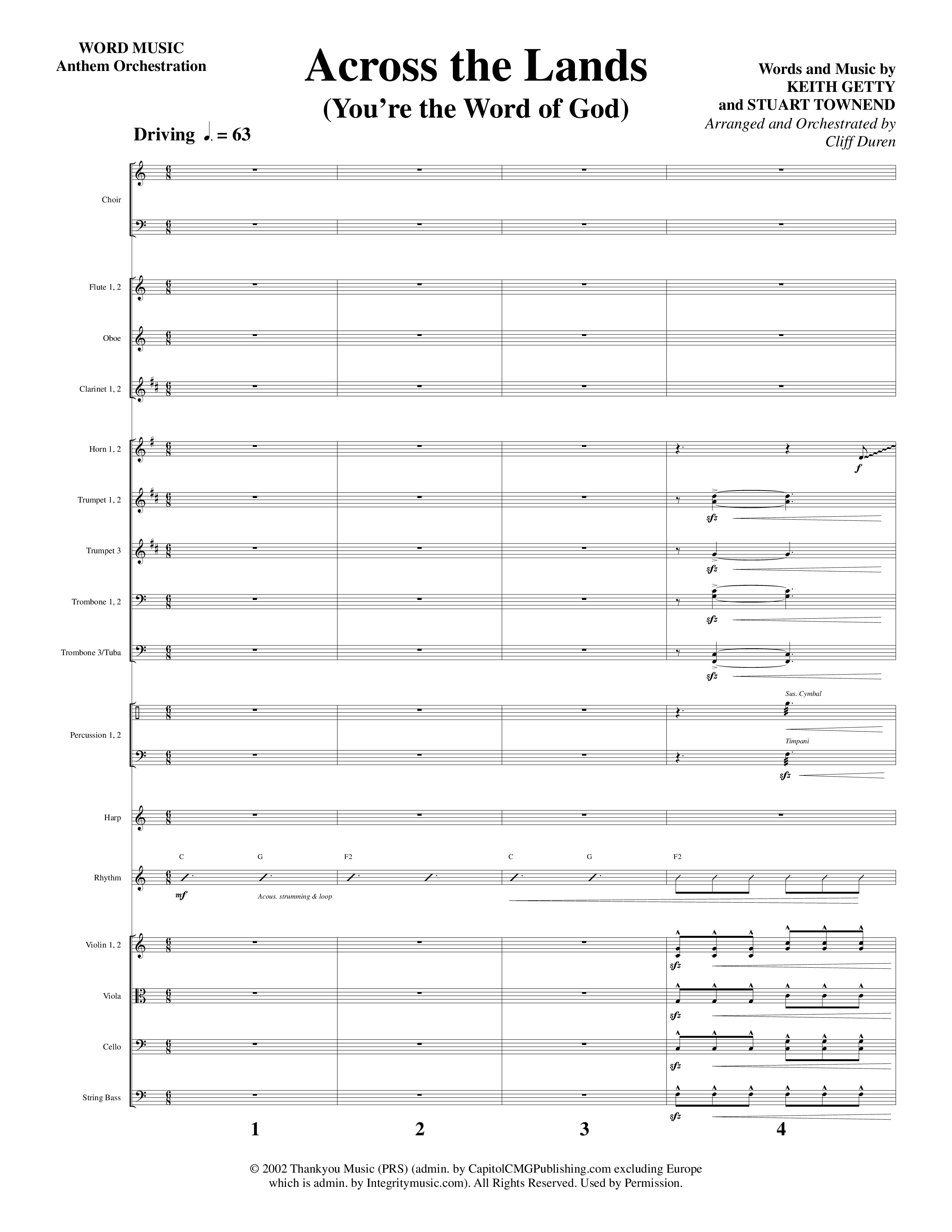 Across the Lands (You’re the Word of God) (Choral Anthem SATB) Orchestration (Word Music Choral / Keith Getty / Stuart Townend / Arr. Cliff Duren)