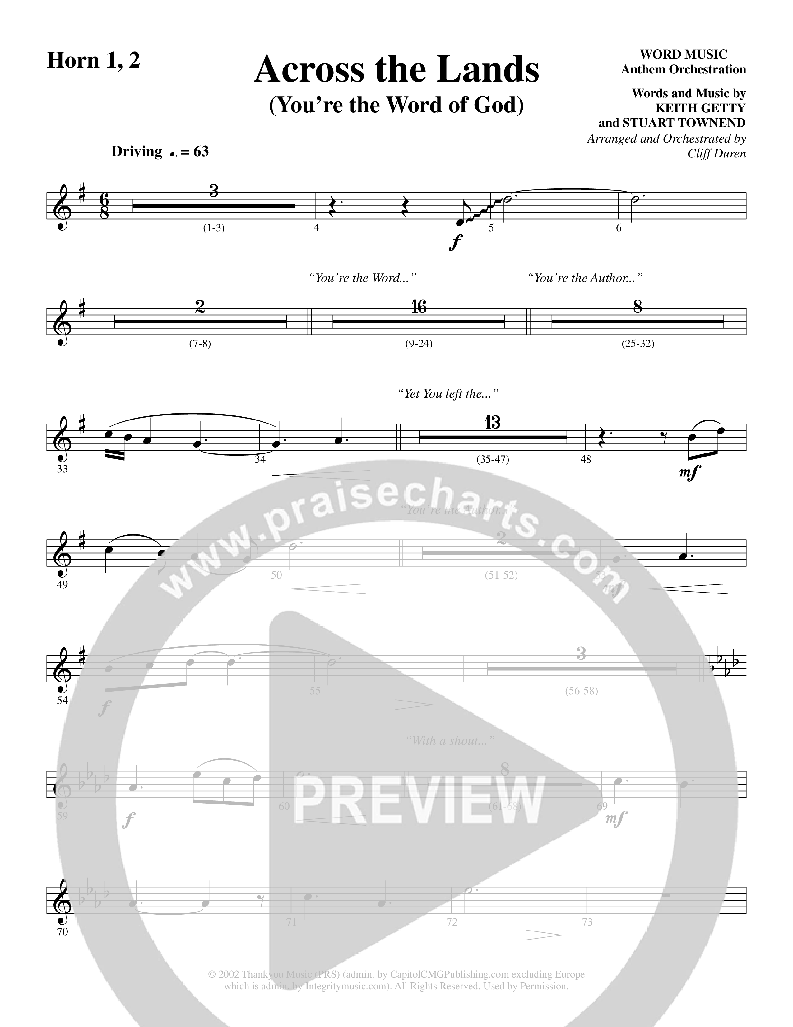 Across the Lands (You’re the Word of God) (Choral Anthem SATB) French Horn 1/2 (Word Music Choral / Keith Getty / Stuart Townend / Arr. Cliff Duren)
