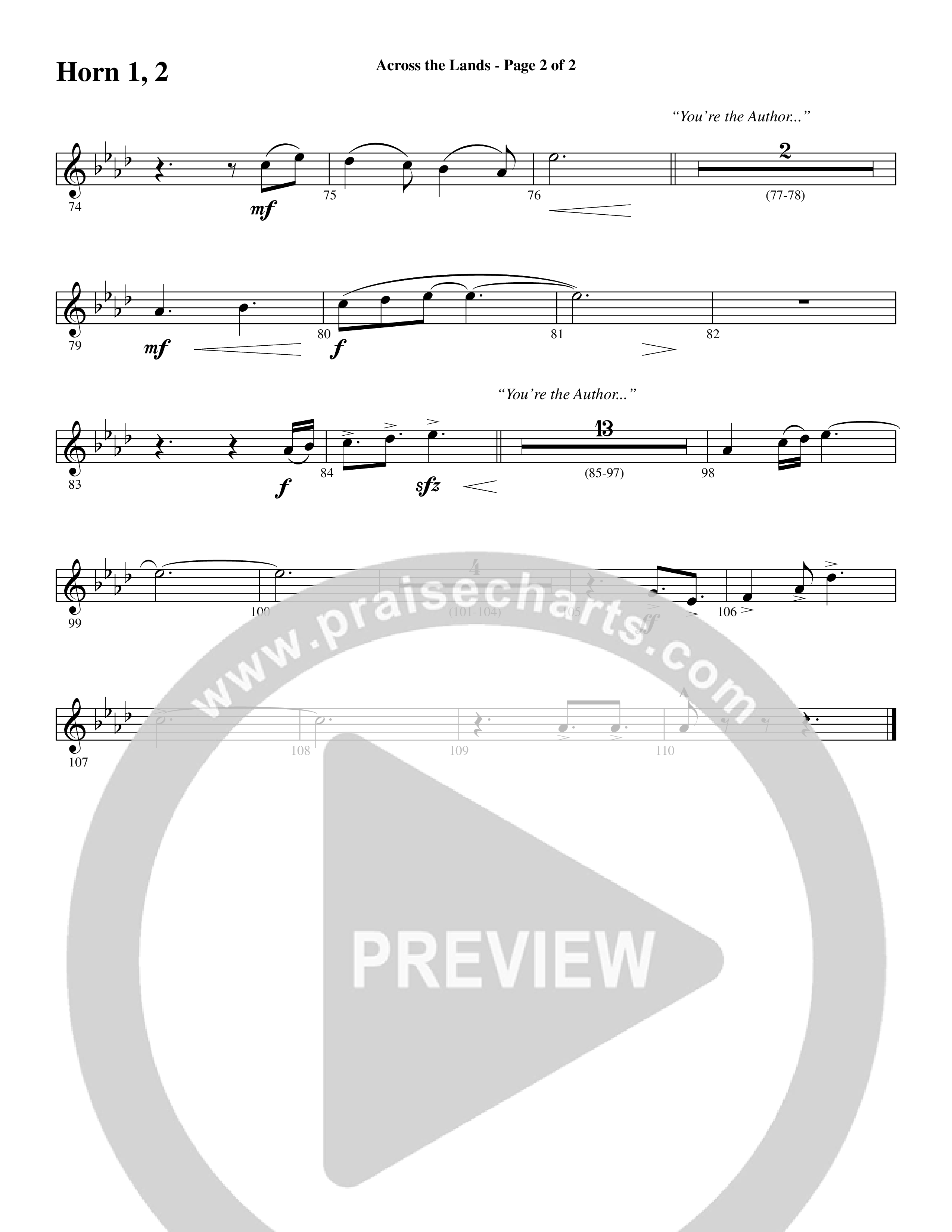Across the Lands (You’re the Word of God) (Choral Anthem SATB) French Horn 1/2 (Word Music Choral / Keith Getty / Stuart Townend / Arr. Cliff Duren)