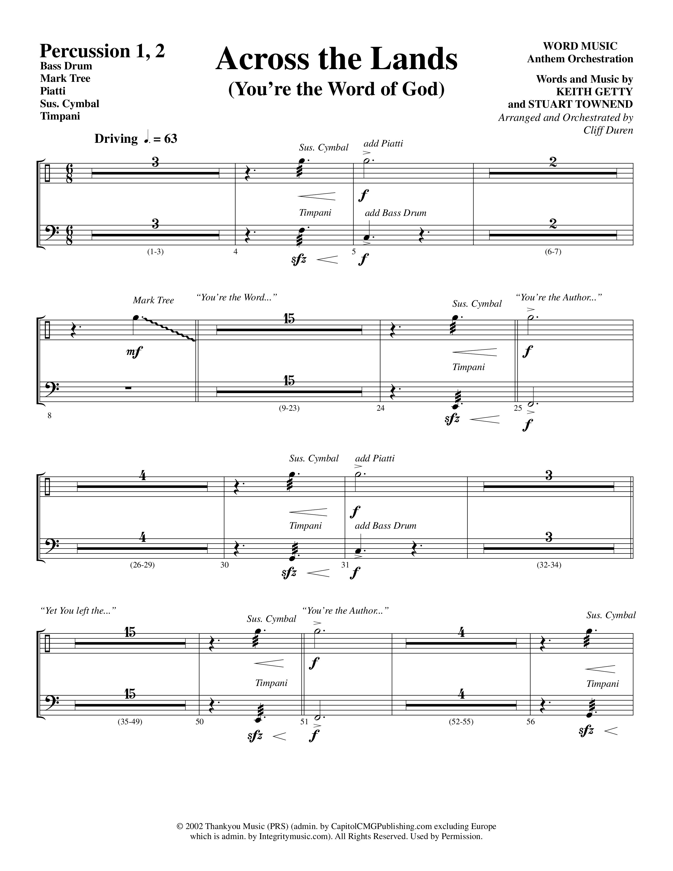 Across the Lands (You’re the Word of God) (Choral Anthem SATB) Percussion 1/2 (Word Music Choral / Keith Getty / Stuart Townend / Arr. Cliff Duren)
