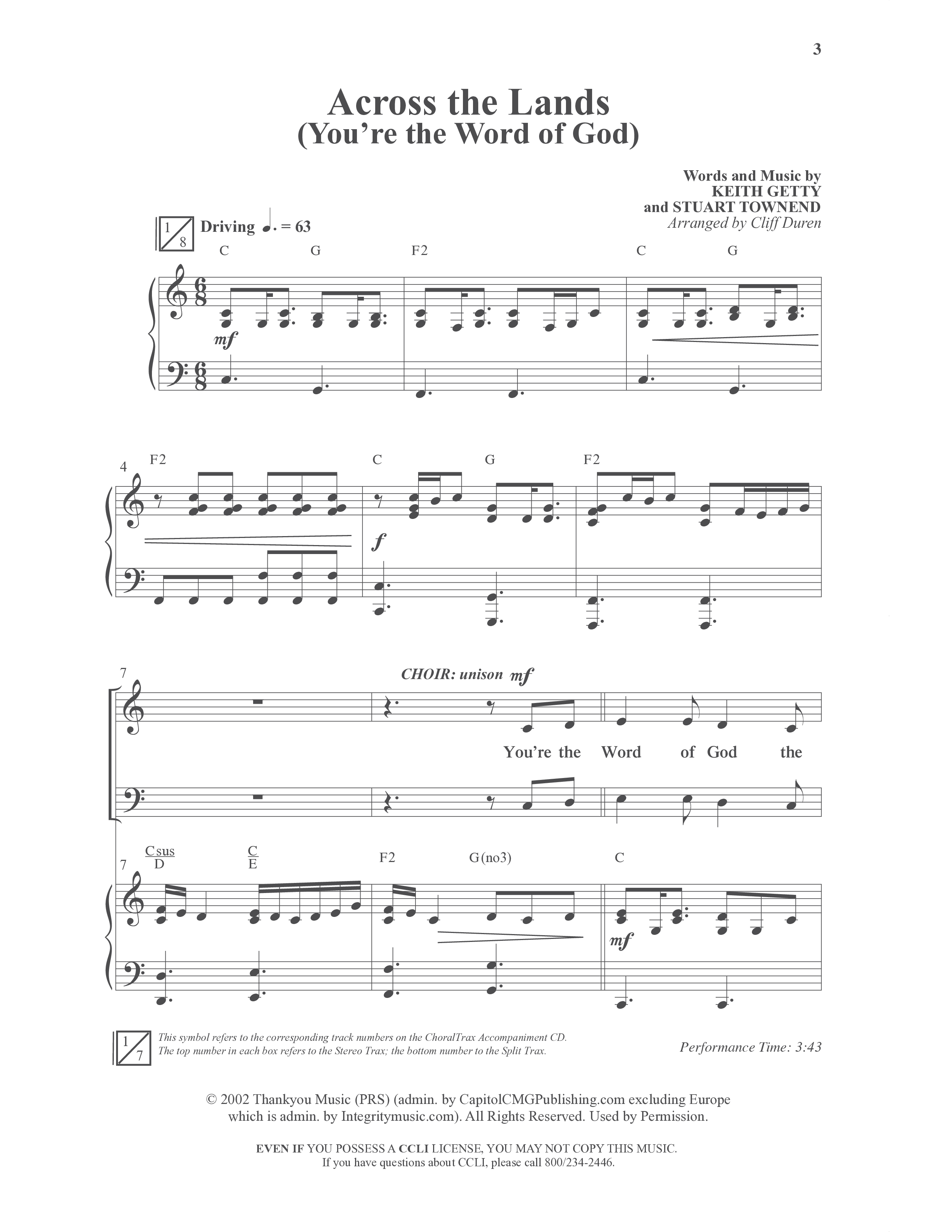 Across the Lands (You’re the Word of God) (Choral Anthem SATB) Anthem (SATB/Piano) (Word Music Choral / Keith Getty / Stuart Townend / Arr. Cliff Duren)