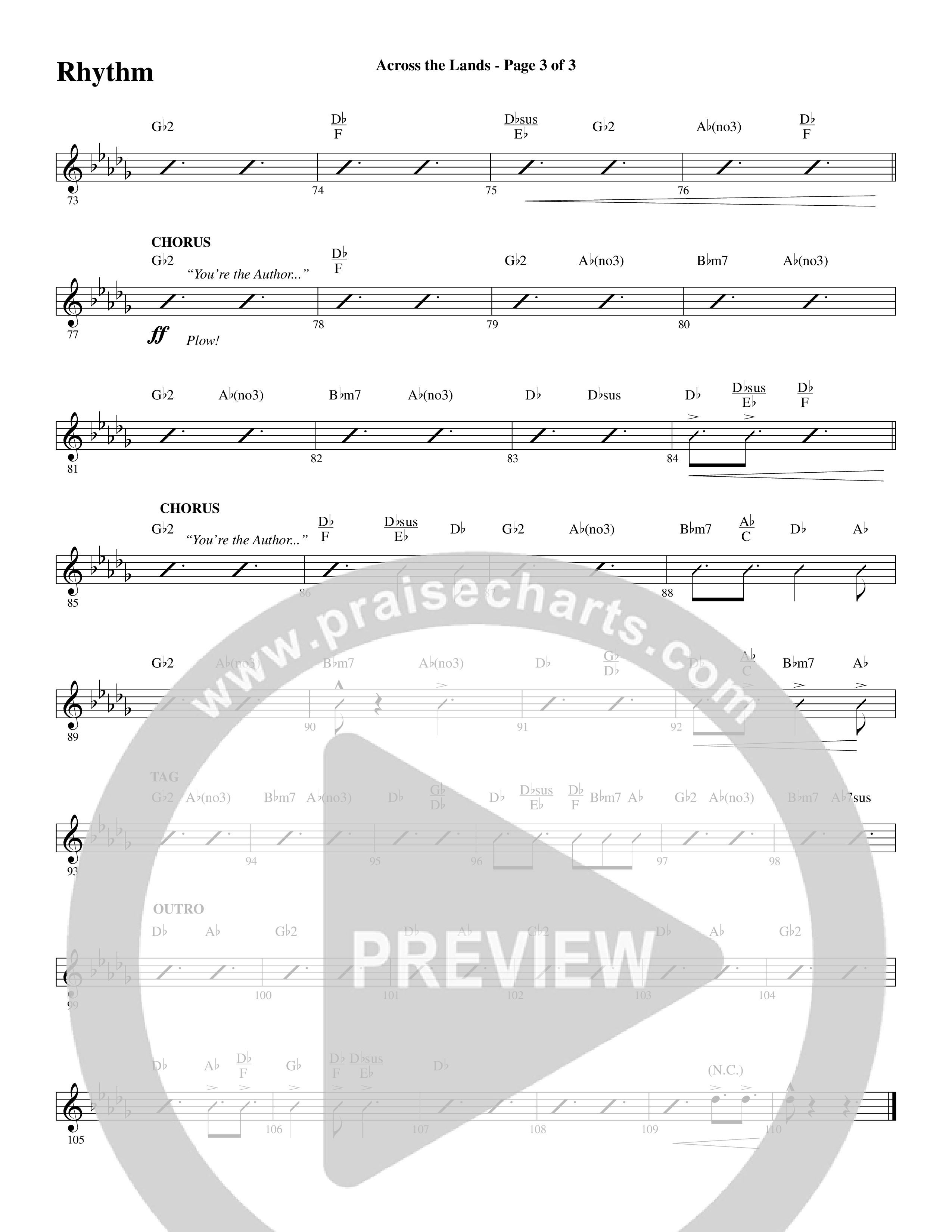 Across the Lands (You’re the Word of God) (Choral Anthem SATB) Rhythm Chart (Word Music Choral / Keith Getty / Stuart Townend / Arr. Cliff Duren)
