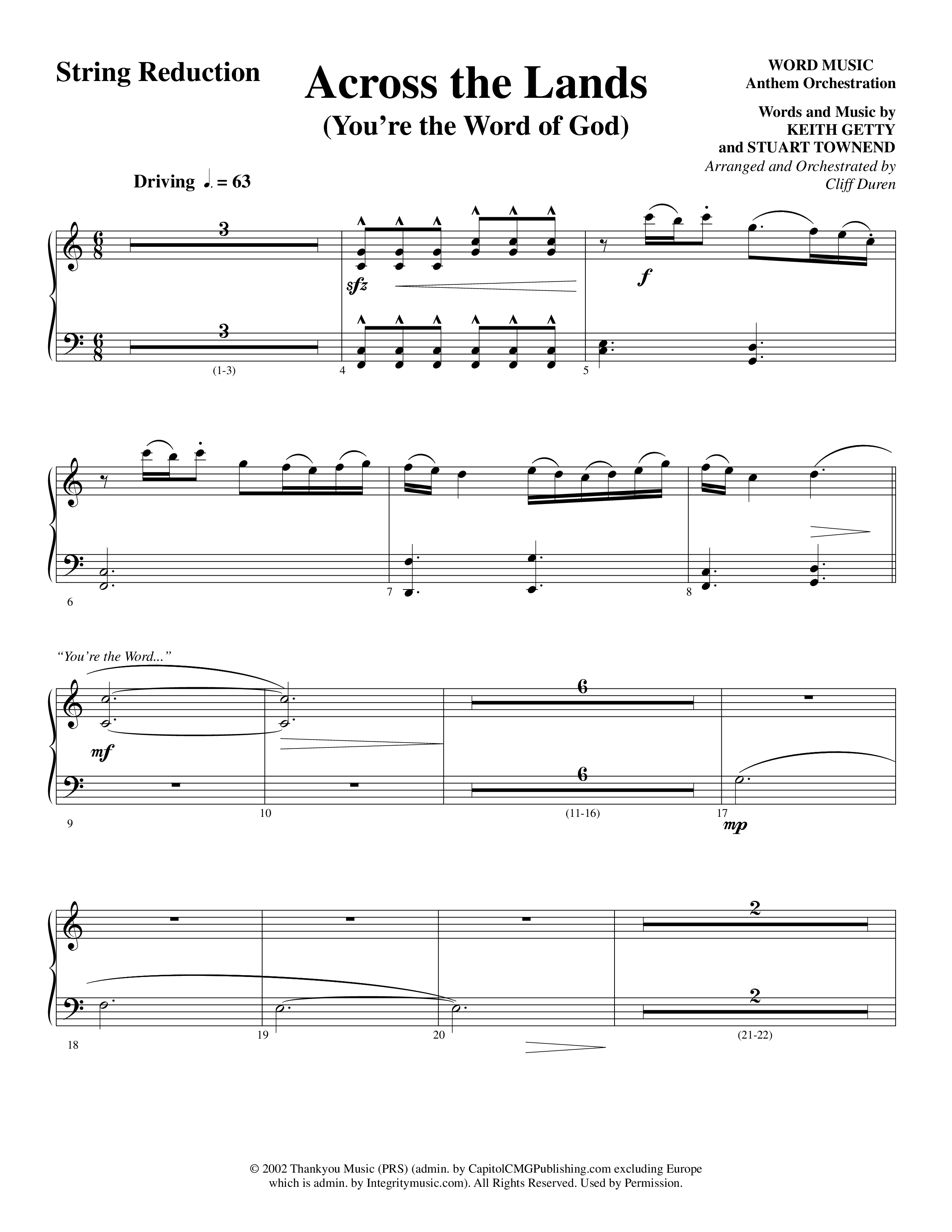 Across the Lands (You’re the Word of God) (Choral Anthem SATB) String Reduction (Word Music Choral / Keith Getty / Stuart Townend / Arr. Cliff Duren)