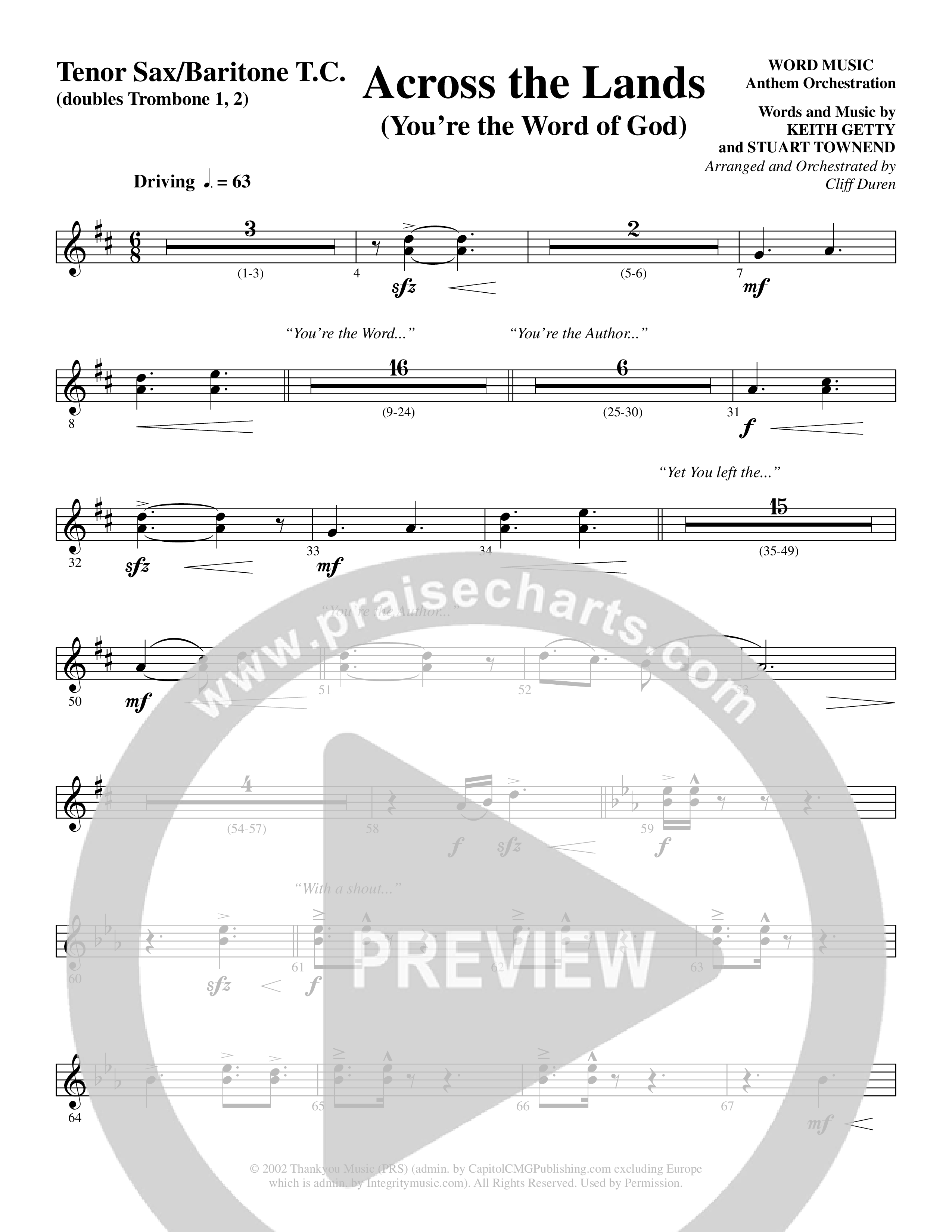 Across the Lands (You’re the Word of God) (Choral Anthem SATB) Tenor Sax/Baritone T.C. (Word Music Choral / Keith Getty / Stuart Townend / Arr. Cliff Duren)
