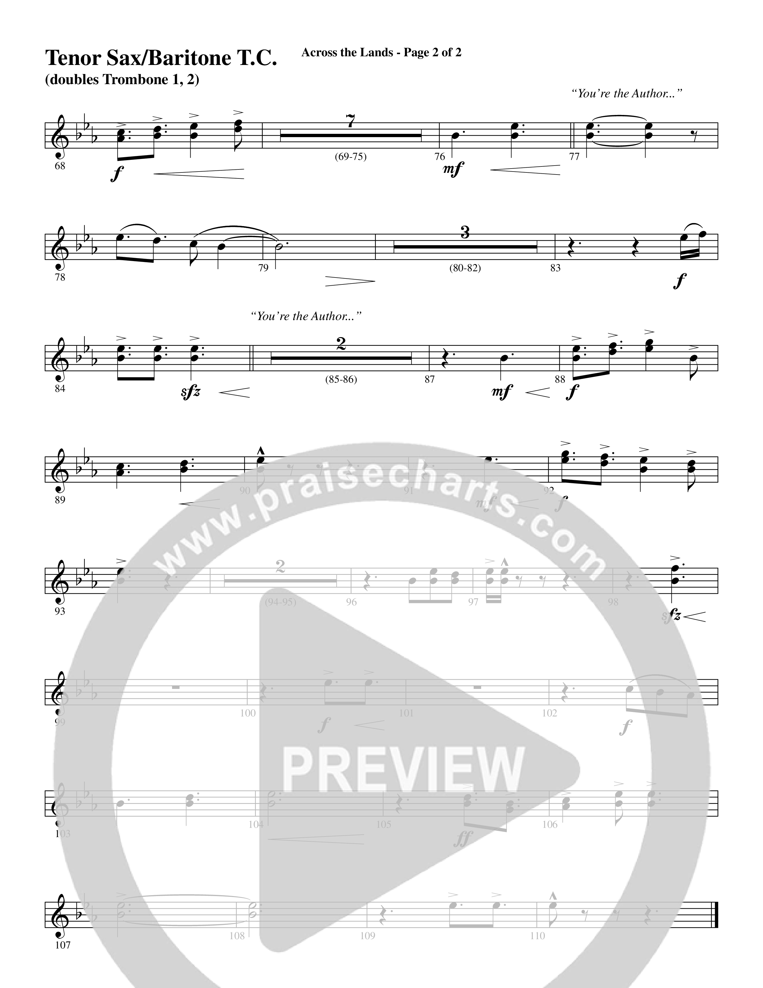 Across the Lands (You’re the Word of God) (Choral Anthem SATB) Tenor Sax/Baritone T.C. (Word Music Choral / Keith Getty / Stuart Townend / Arr. Cliff Duren)