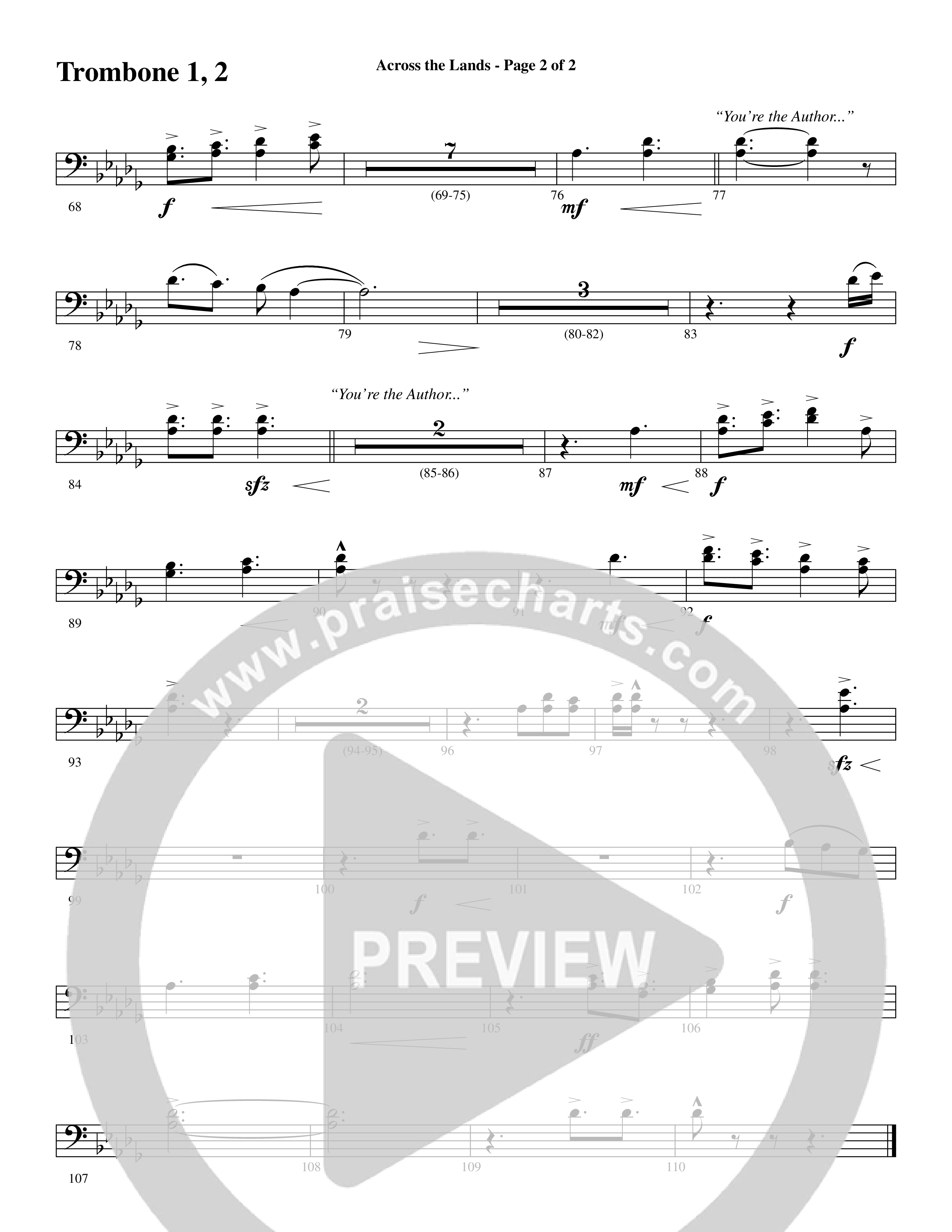 Across the Lands (You’re the Word of God) (Choral Anthem SATB) Trombone 1/2 (Word Music Choral / Keith Getty / Stuart Townend / Arr. Cliff Duren)