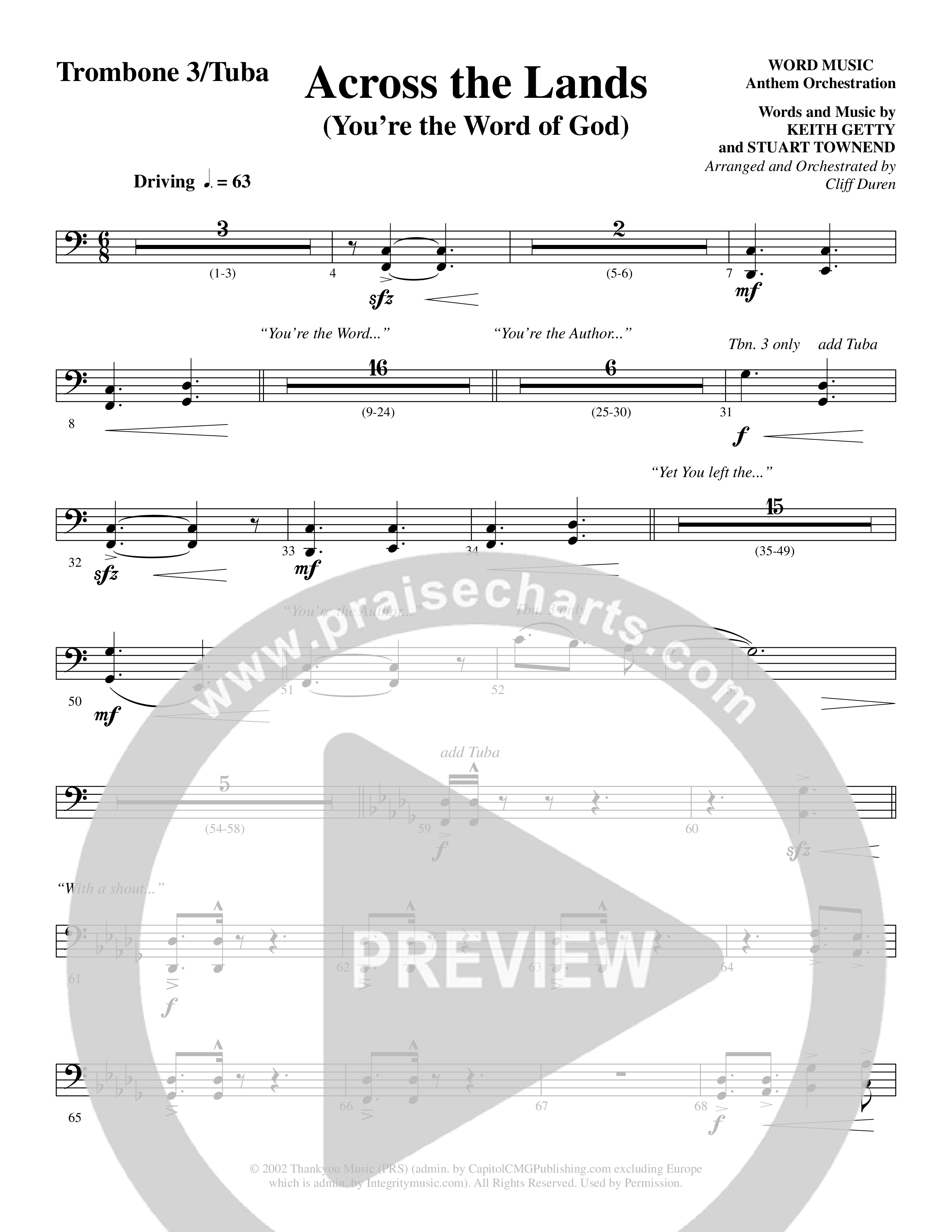 Across the Lands (You’re the Word of God) (Choral Anthem SATB) Trombone 3/Tuba (Word Music Choral / Keith Getty / Stuart Townend / Arr. Cliff Duren)