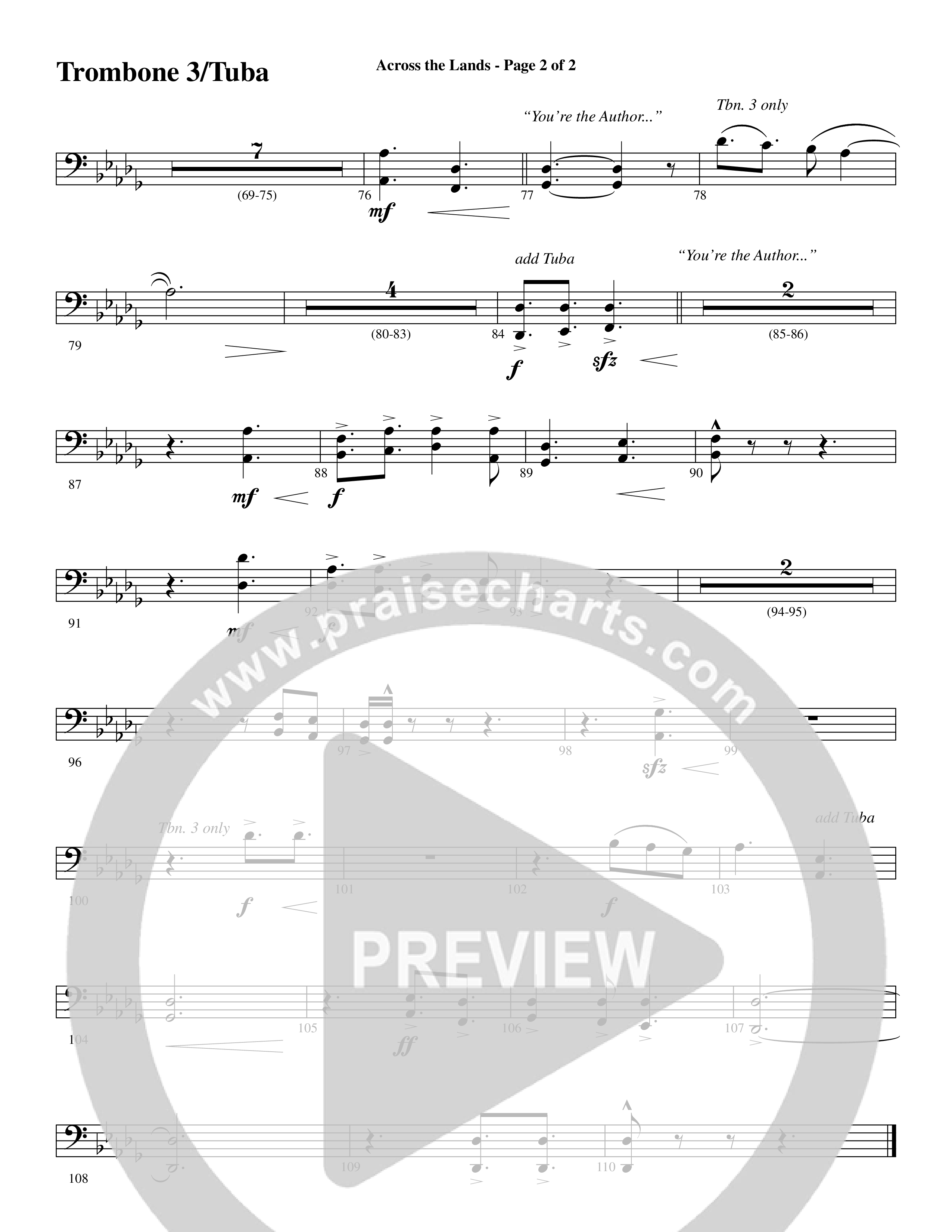 Across the Lands (You’re the Word of God) (Choral Anthem SATB) Trombone 3/Tuba (Word Music Choral / Keith Getty / Stuart Townend / Arr. Cliff Duren)