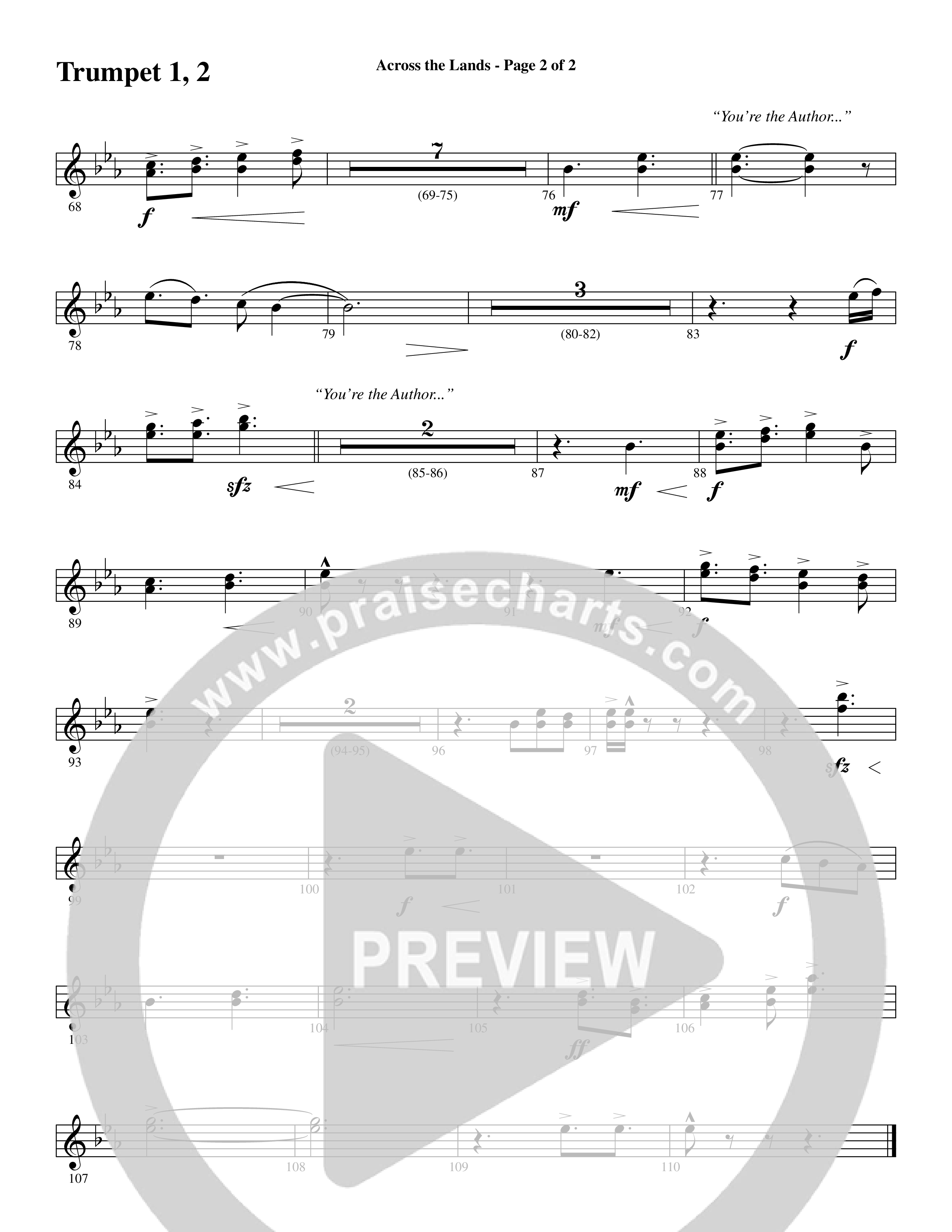 Across the Lands (You’re the Word of God) (Choral Anthem SATB) Trumpet 1,2 (Word Music Choral / Keith Getty / Stuart Townend / Arr. Cliff Duren)