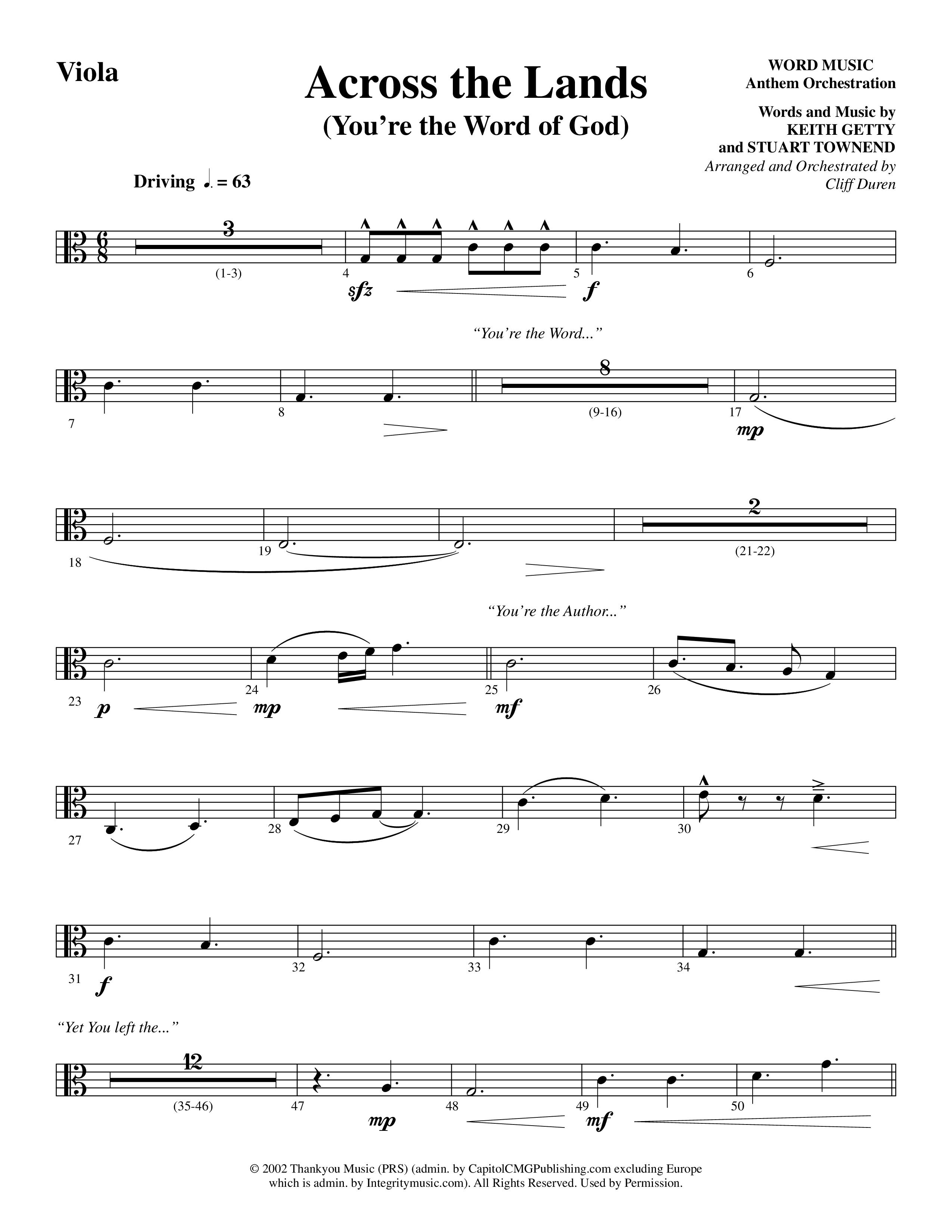 Across the Lands (You’re the Word of God) (Choral Anthem SATB) Viola (Word Music Choral / Keith Getty / Stuart Townend / Arr. Cliff Duren)