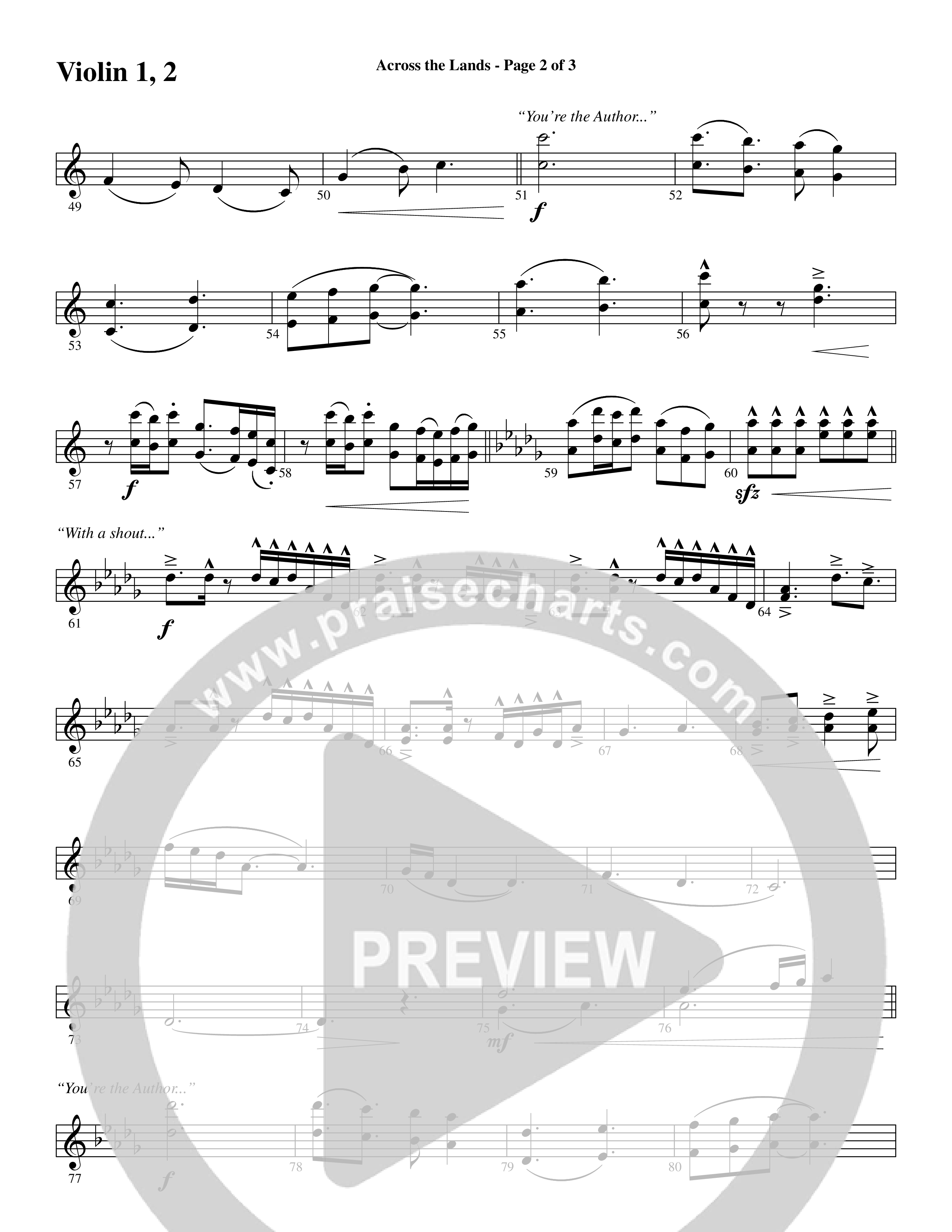 Across the Lands (You’re the Word of God) (Choral Anthem SATB) Violin 1/2 (Word Music Choral / Keith Getty / Stuart Townend / Arr. Cliff Duren)