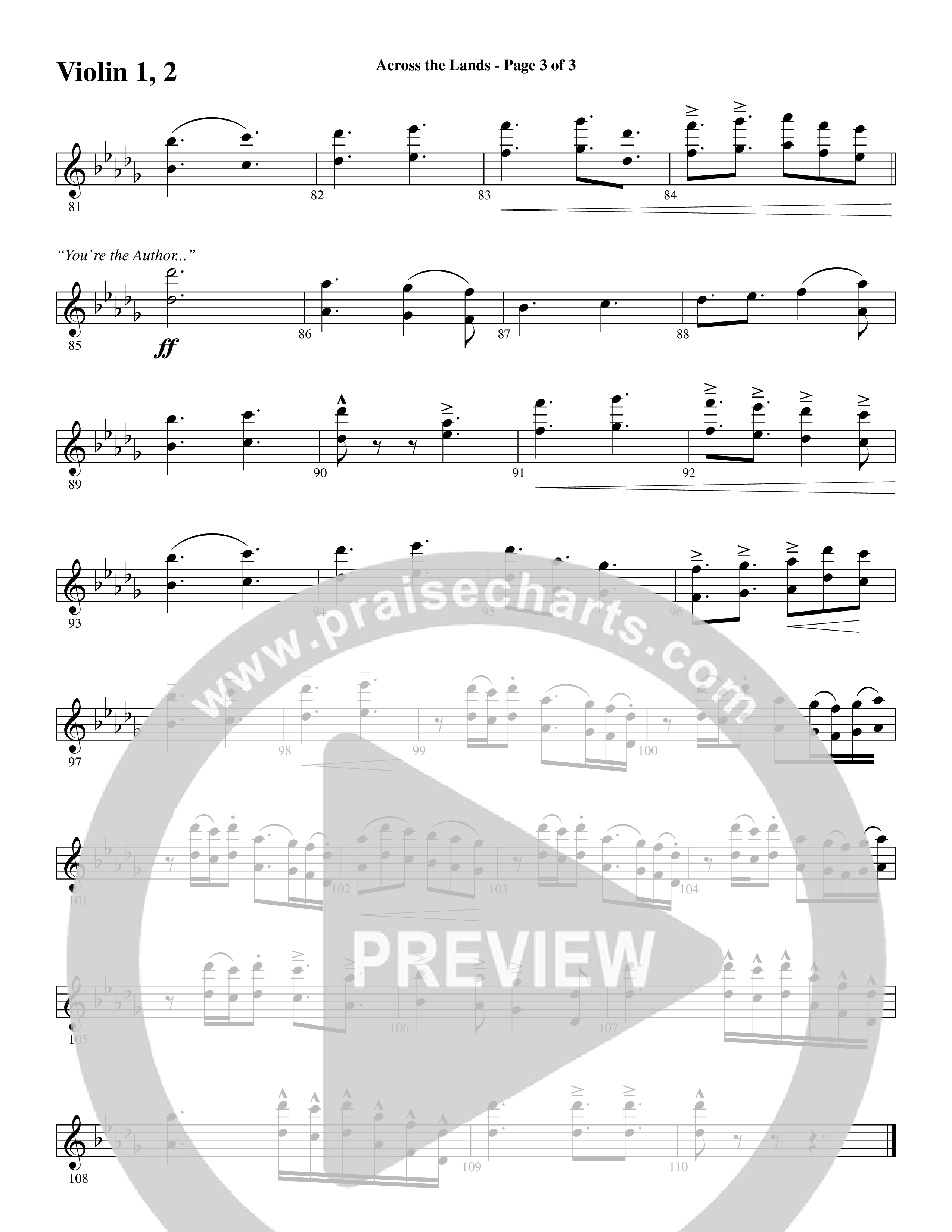 Across the Lands (You’re the Word of God) (Choral Anthem SATB) Violin 1/2 (Word Music Choral / Keith Getty / Stuart Townend / Arr. Cliff Duren)