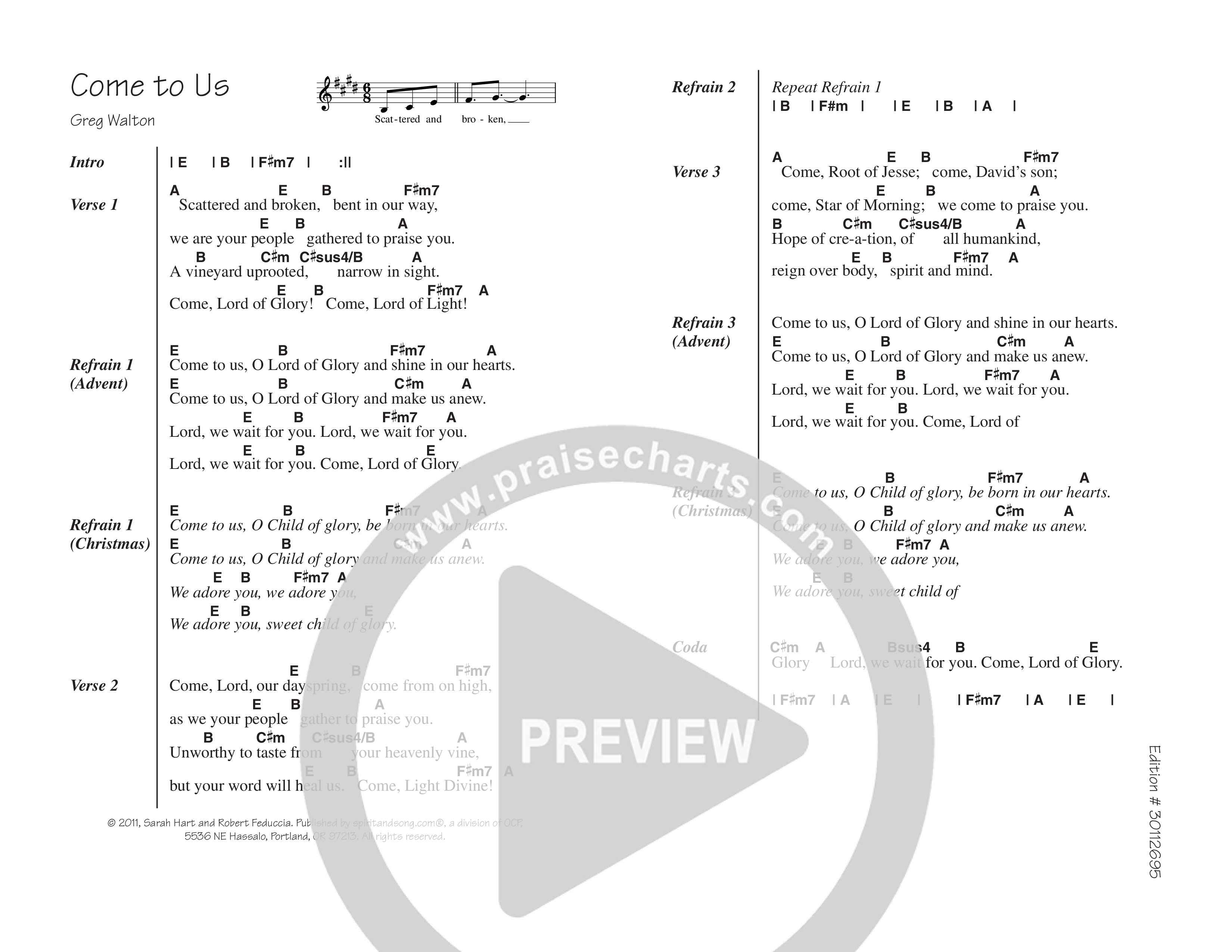 Come To Us Chord Chart (Greg Walton)