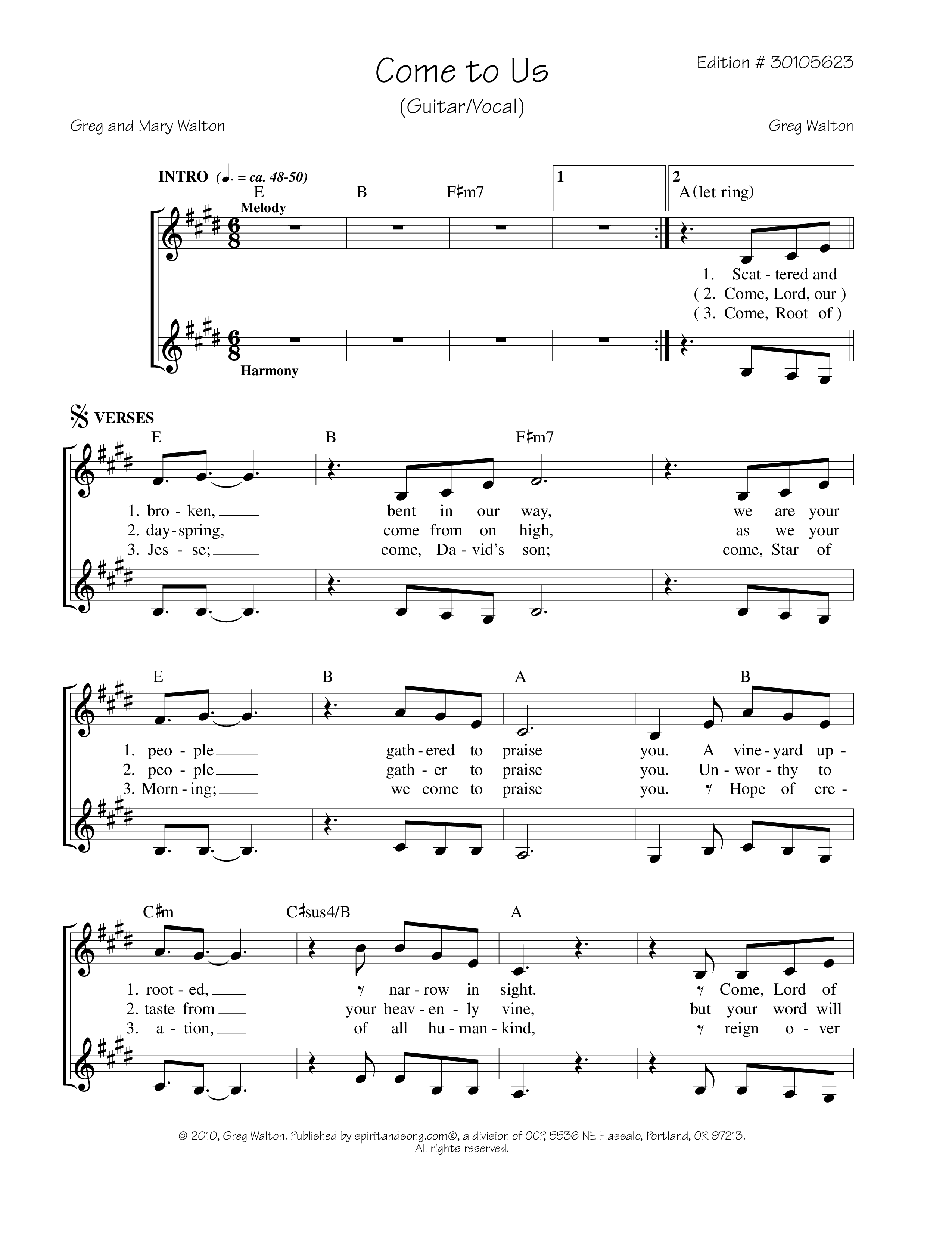 Come To Us Rhythm/Vocal (Greg Walton)