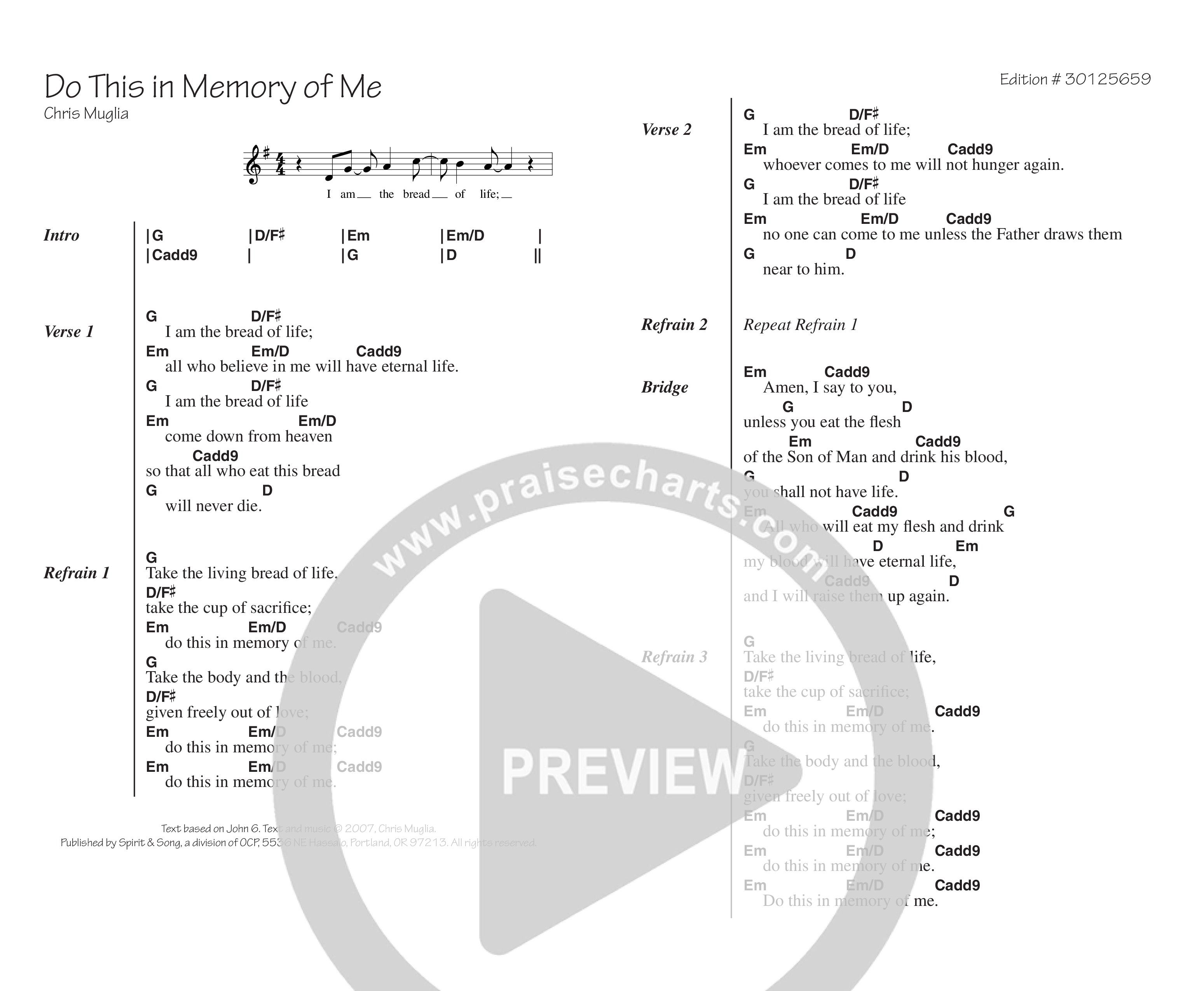 Do This In Memory Of Me Chord Chart (Chris Muglia)