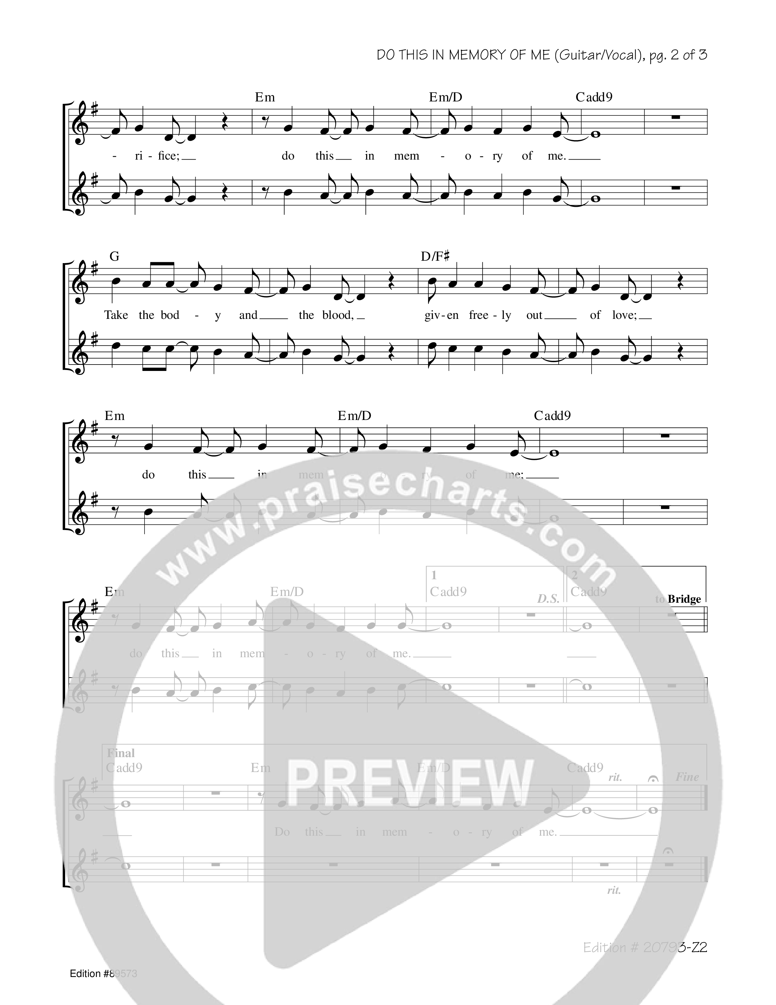 Do This In Memory Of Me Rhythm/Vocal (Chris Muglia)