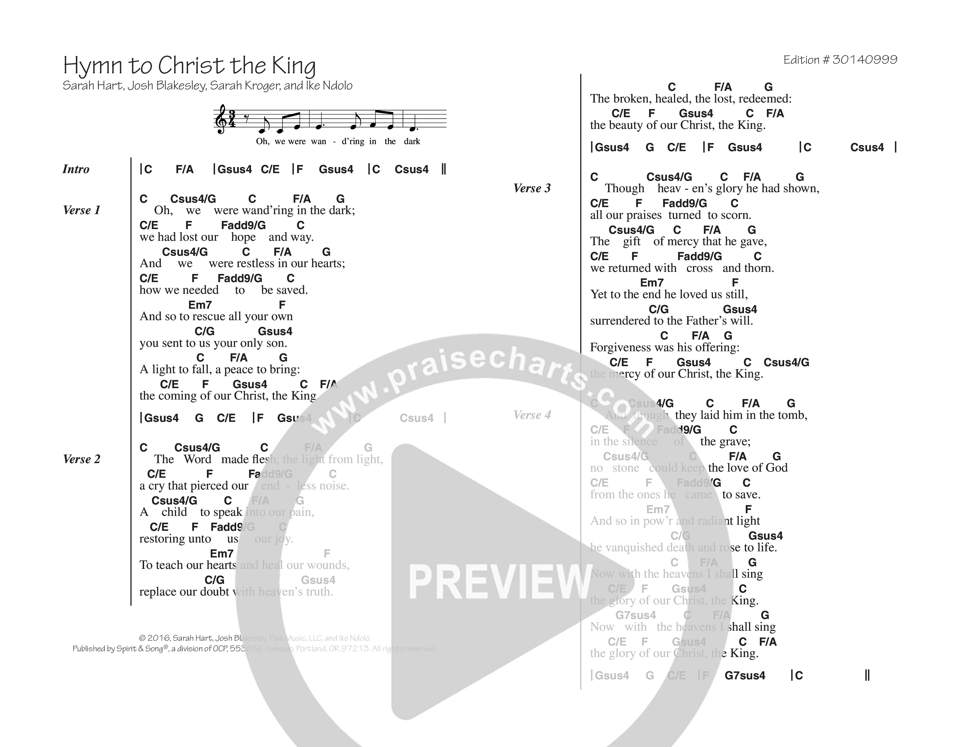 Hymn To Christ The King Chord Chart (Sarah Hart / Josh Blakesley / Ike Ndolo / Sarah Kroger)