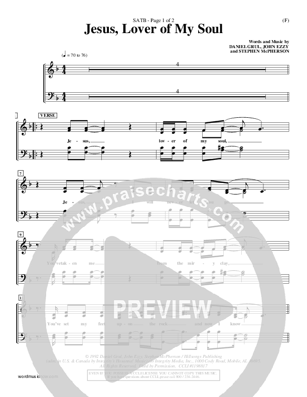 Jesus Lover Of My Soul Choir Vocals (SATB) (Hillsong Worship)