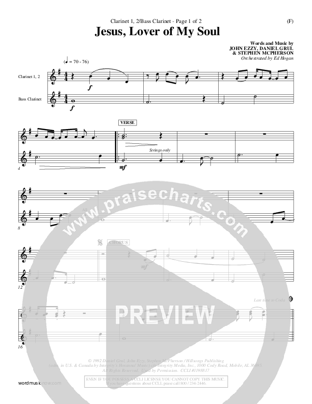 Jesus Lover Of My Soul Clarinet 1/2, Bass Clarinet (Hillsong Worship)