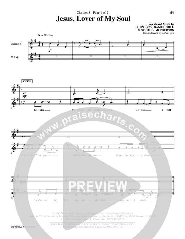 Jesus Lover Of My Soul Clarinet 3 (Hillsong Worship)