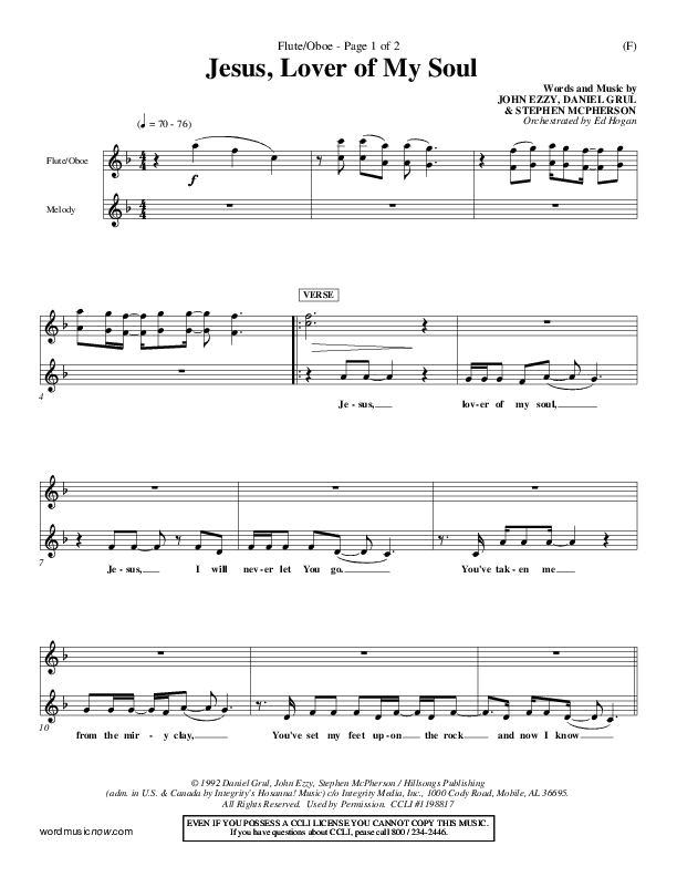 Jesus Lover Of My Soul Flute/Oboe (Hillsong Worship)