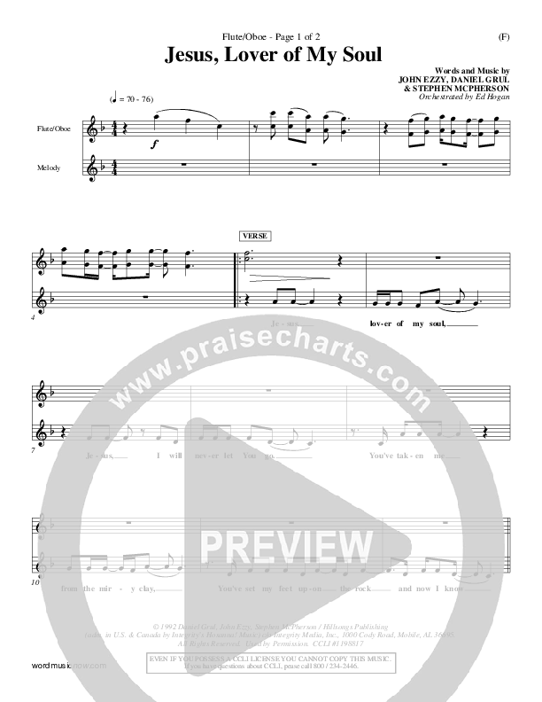 Jesus Lover Of My Soul Flute/Oboe (Hillsong Worship)