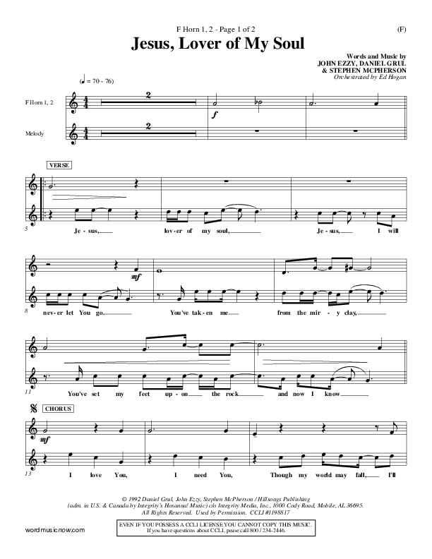 Jesus Lover Of My Soul French Horn 1/2 (Hillsong Worship)