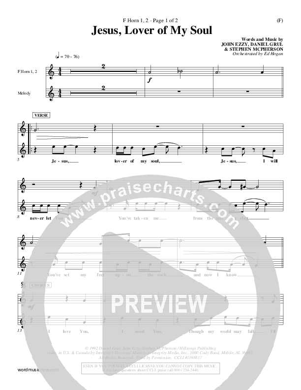 Jesus Lover Of My Soul French Horn 1/2 (Hillsong Worship)