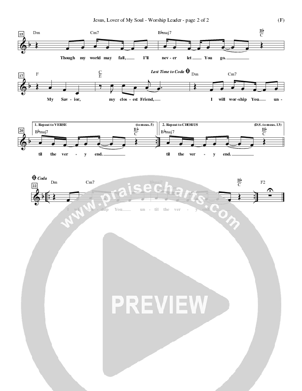 Jesus Lover Of My Soul Lead Sheet (Hillsong Worship)