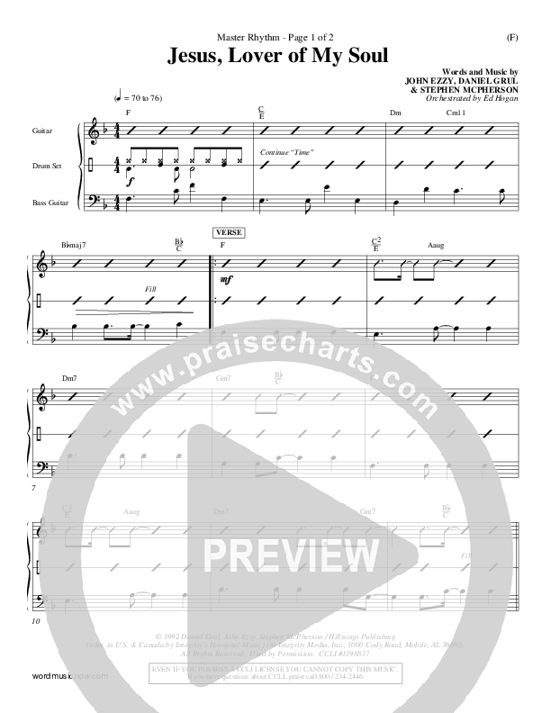 Jesus Lover Of My Soul Rhythm Chart (Hillsong Worship)