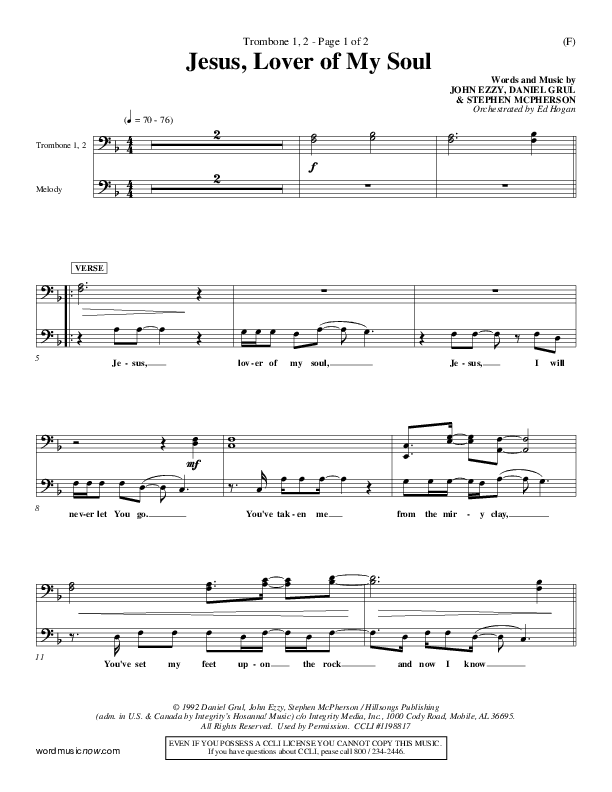 Jesus Lover Of My Soul Trombone 1/2 (Hillsong Worship)