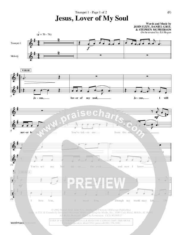 Jesus Lover Of My Soul Trumpet 1 (Hillsong Worship)