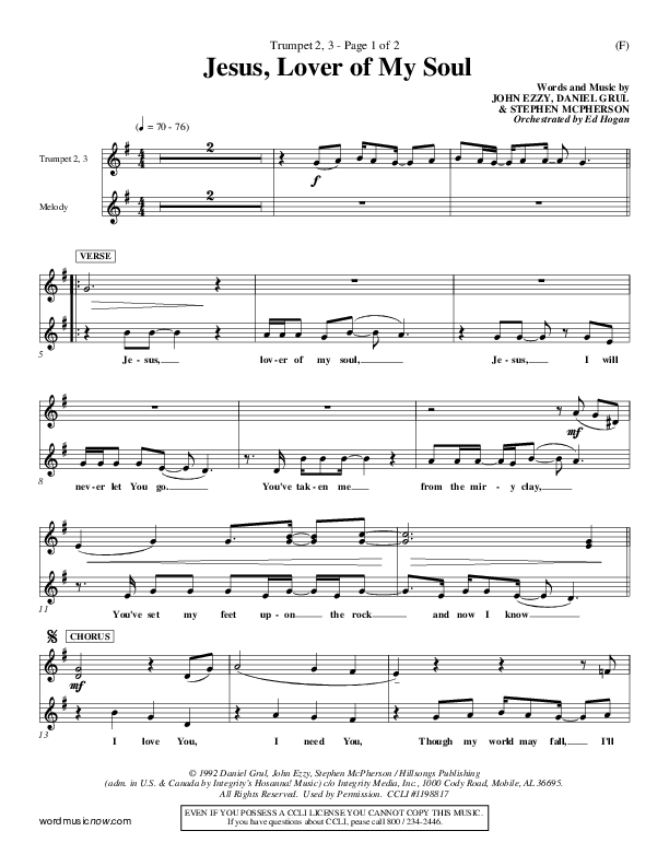 Jesus Lover Of My Soul Trumpet 2/3 (Hillsong Worship)