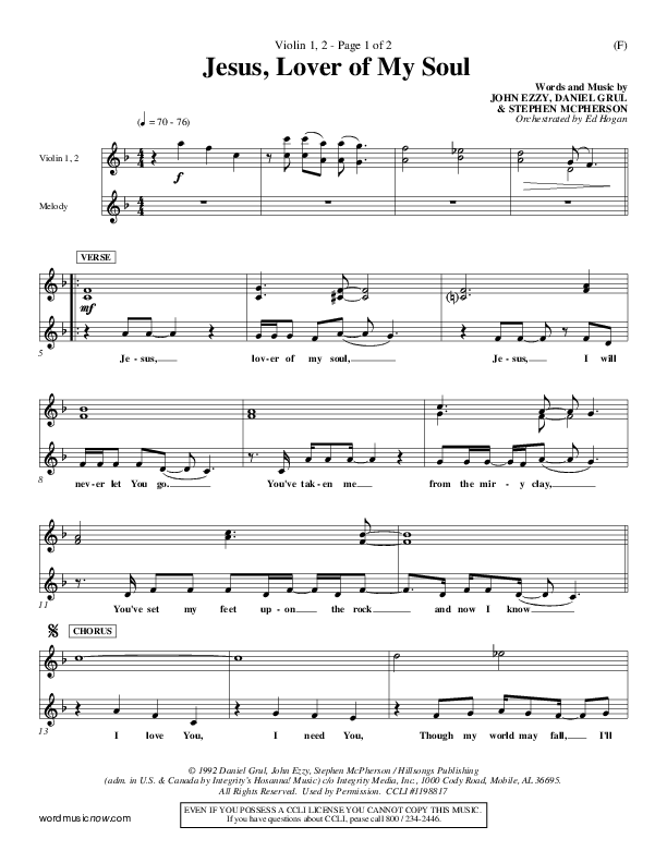 Jesus Lover Of My Soul Violin 1/2 (Hillsong Worship)