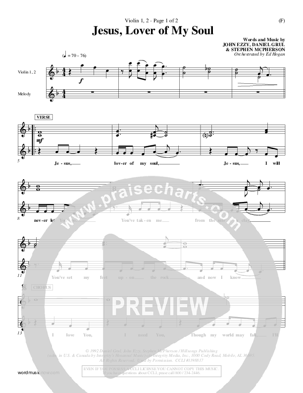 Jesus Lover Of My Soul Violin 1/2 (Hillsong Worship)