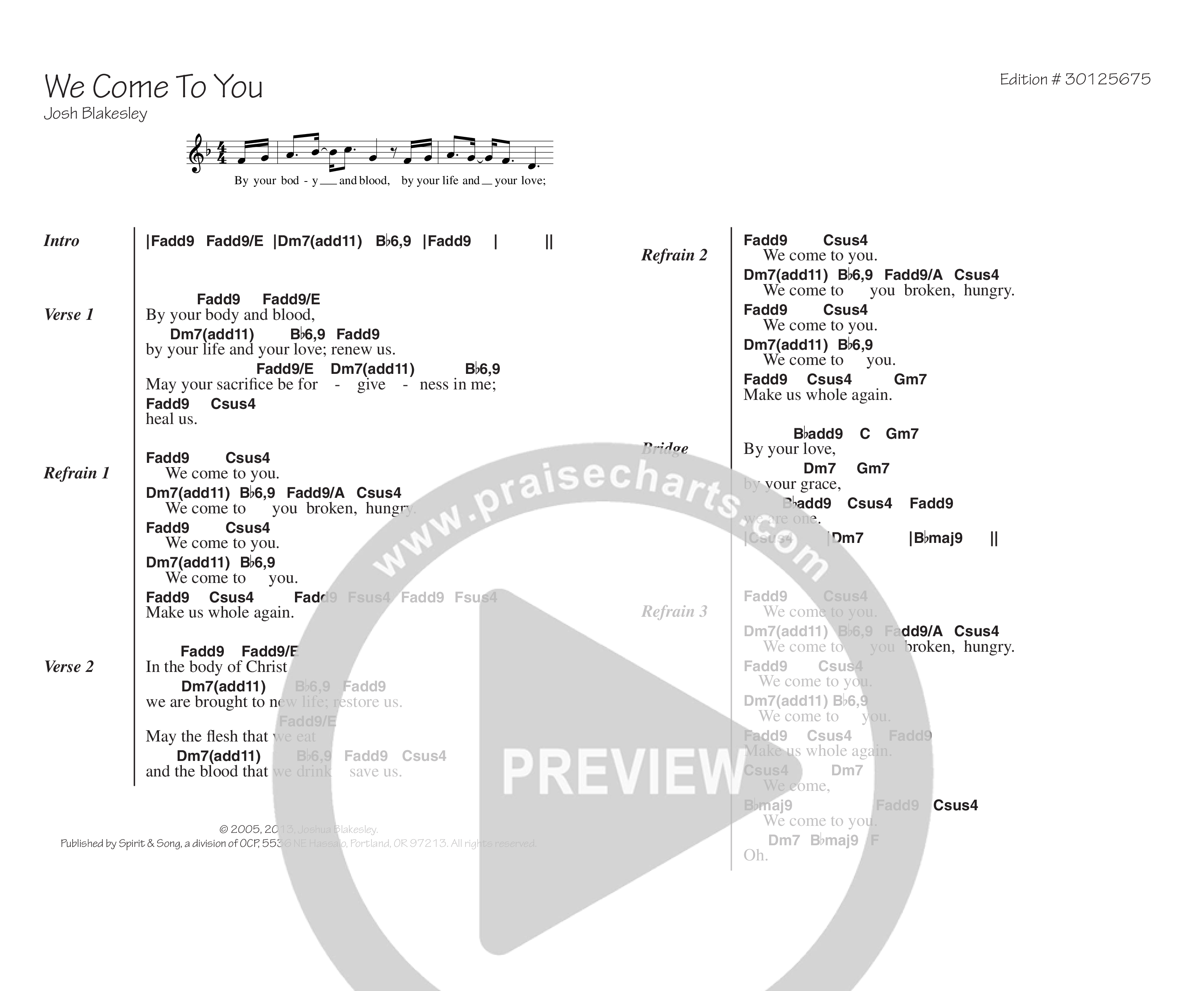 We Come To You Chord Chart (Josh Blakesley)