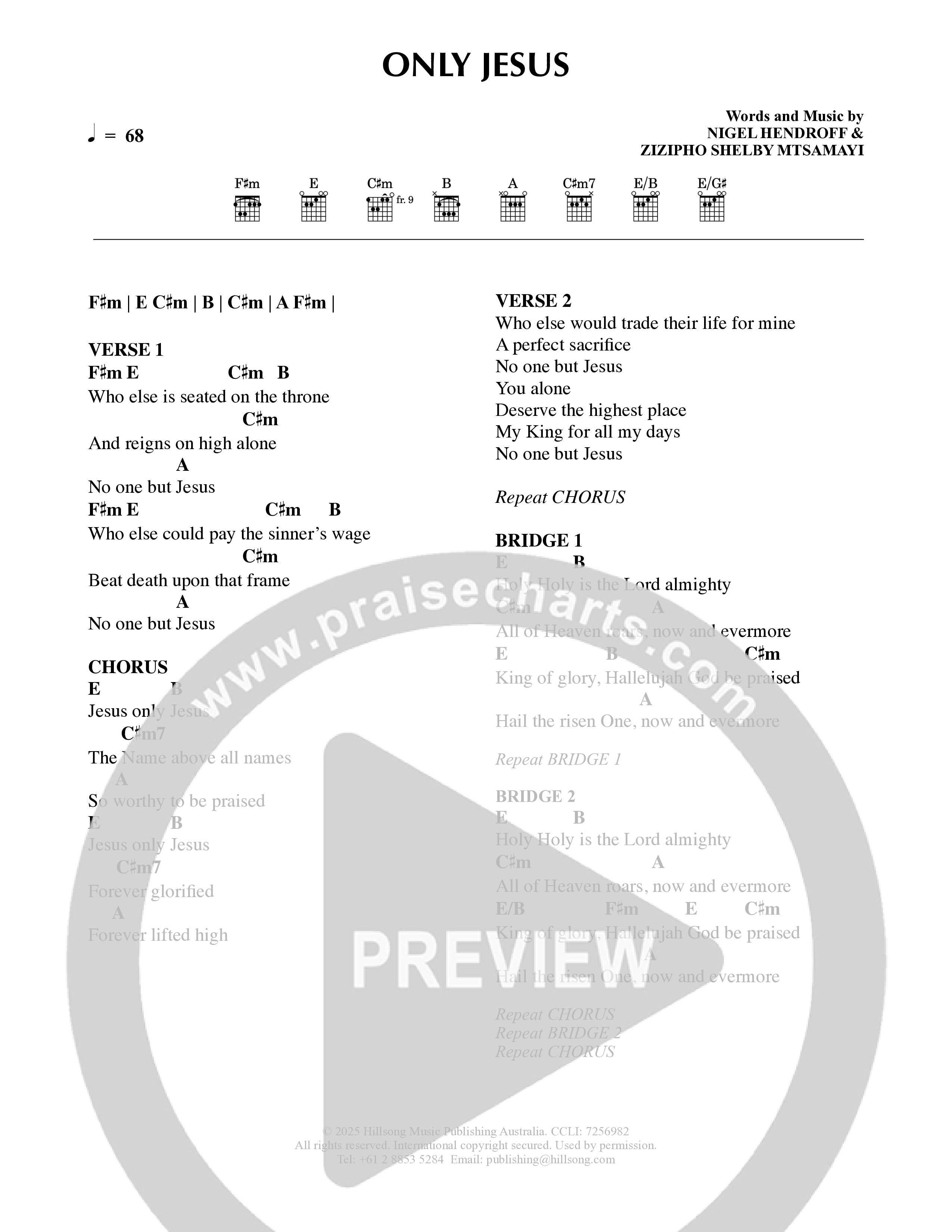 Only Jesus Chord Chart (Hillsong Worship)
