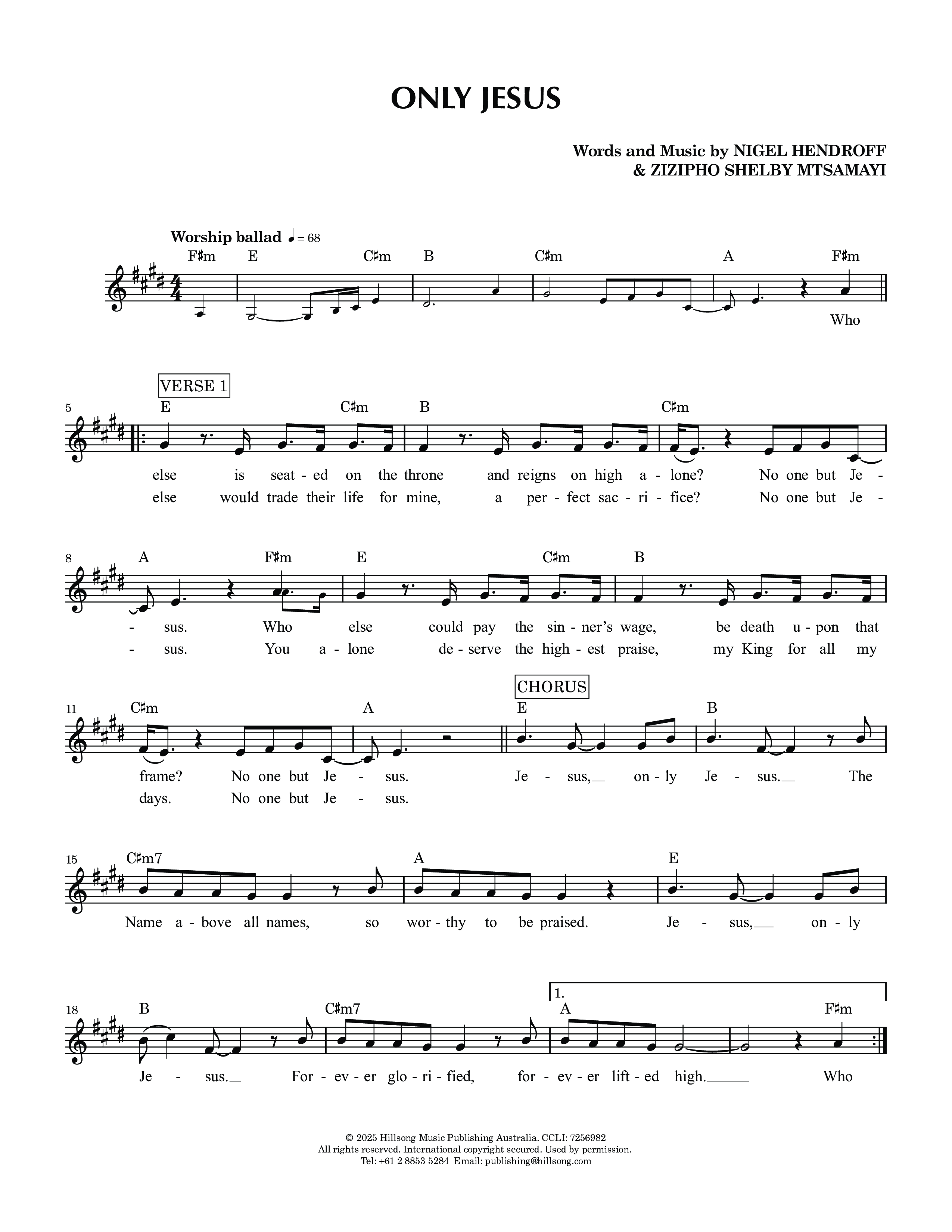 Only Jesus Lead Sheet Melody (Hillsong Worship)