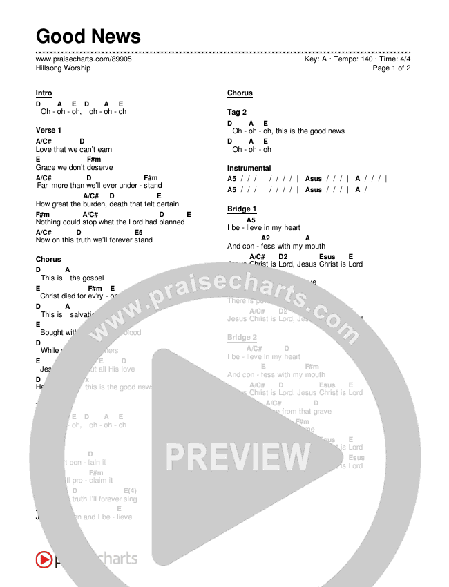 Good News Chords & Lyrics (Hillsong Worship)