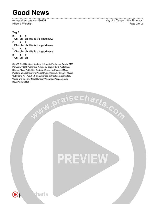 Good News Chords & Lyrics (Hillsong Worship)