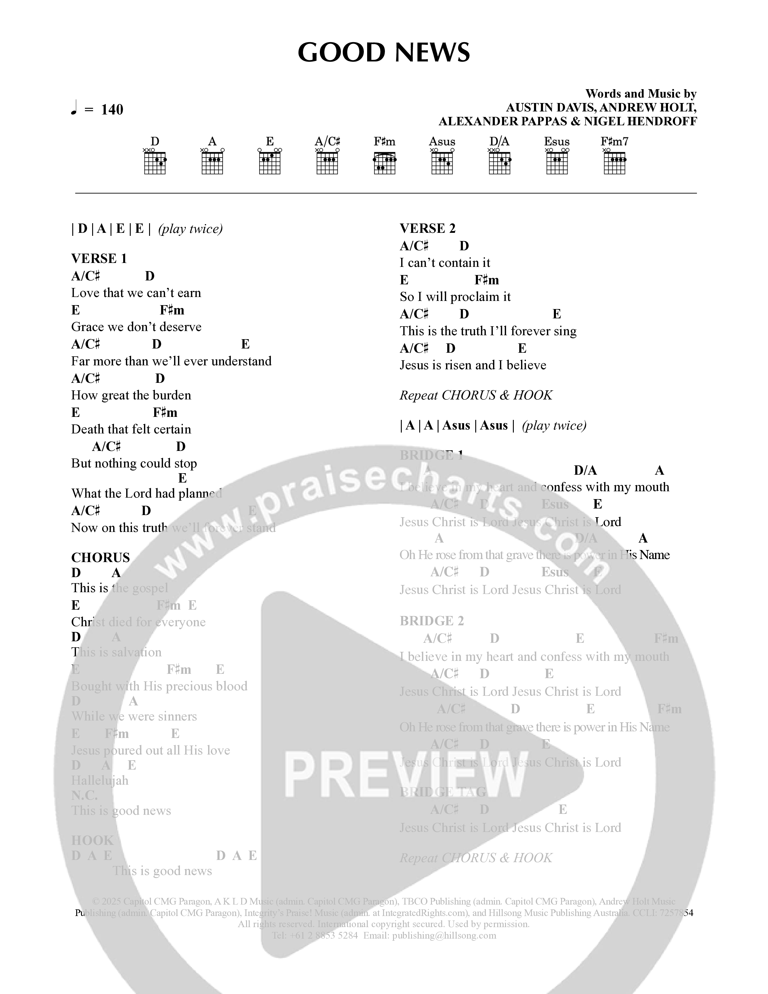 Good News Chord Chart (Hillsong Worship)