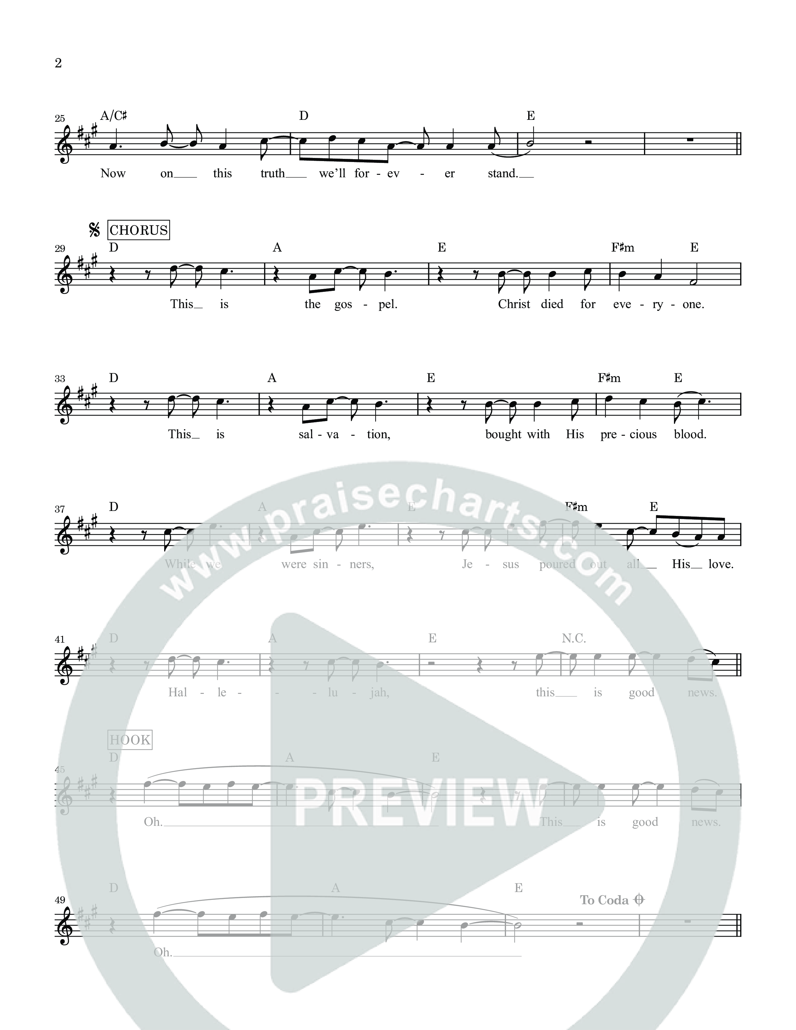 Good News Lead Sheet Melody (Hillsong Worship)