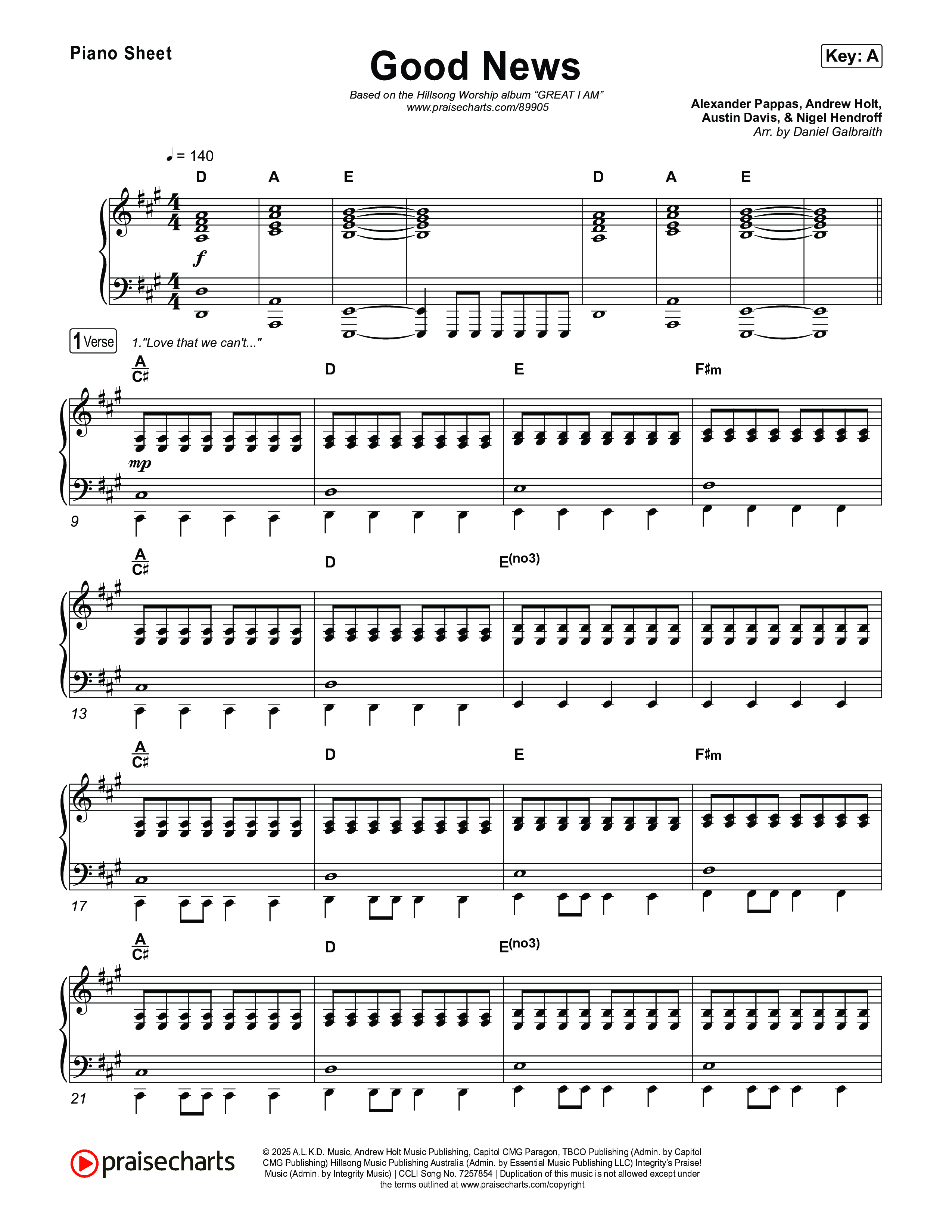 Good News Piano Sheet (Hillsong Worship)