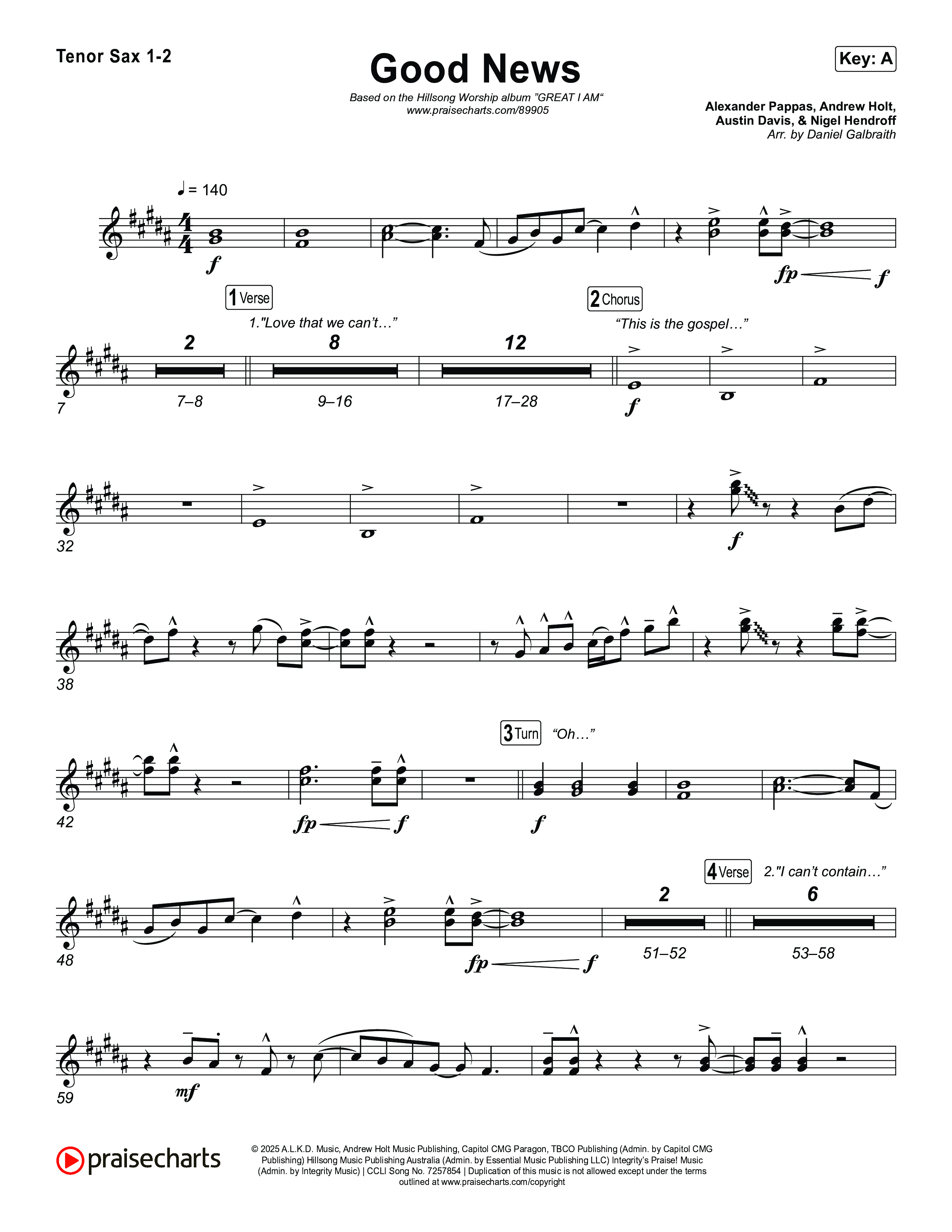 Good News Tenor Sax 1,2 (Hillsong Worship)