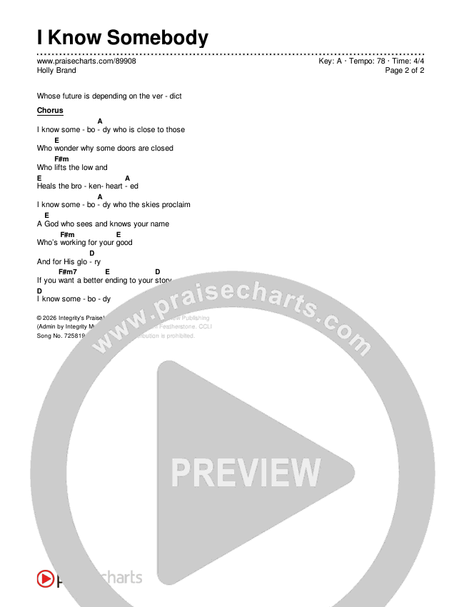 I Know Somebody Chord Chart (Holly Brand)