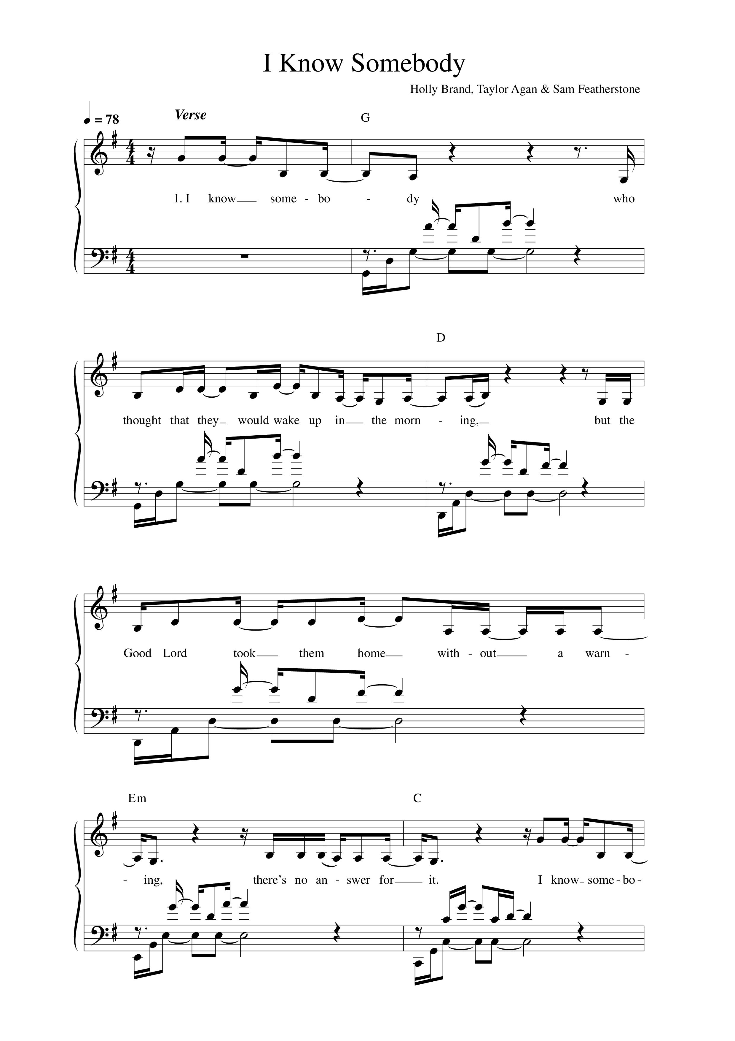 I Know Somebody Lead Sheet Melody (Holly Brand)