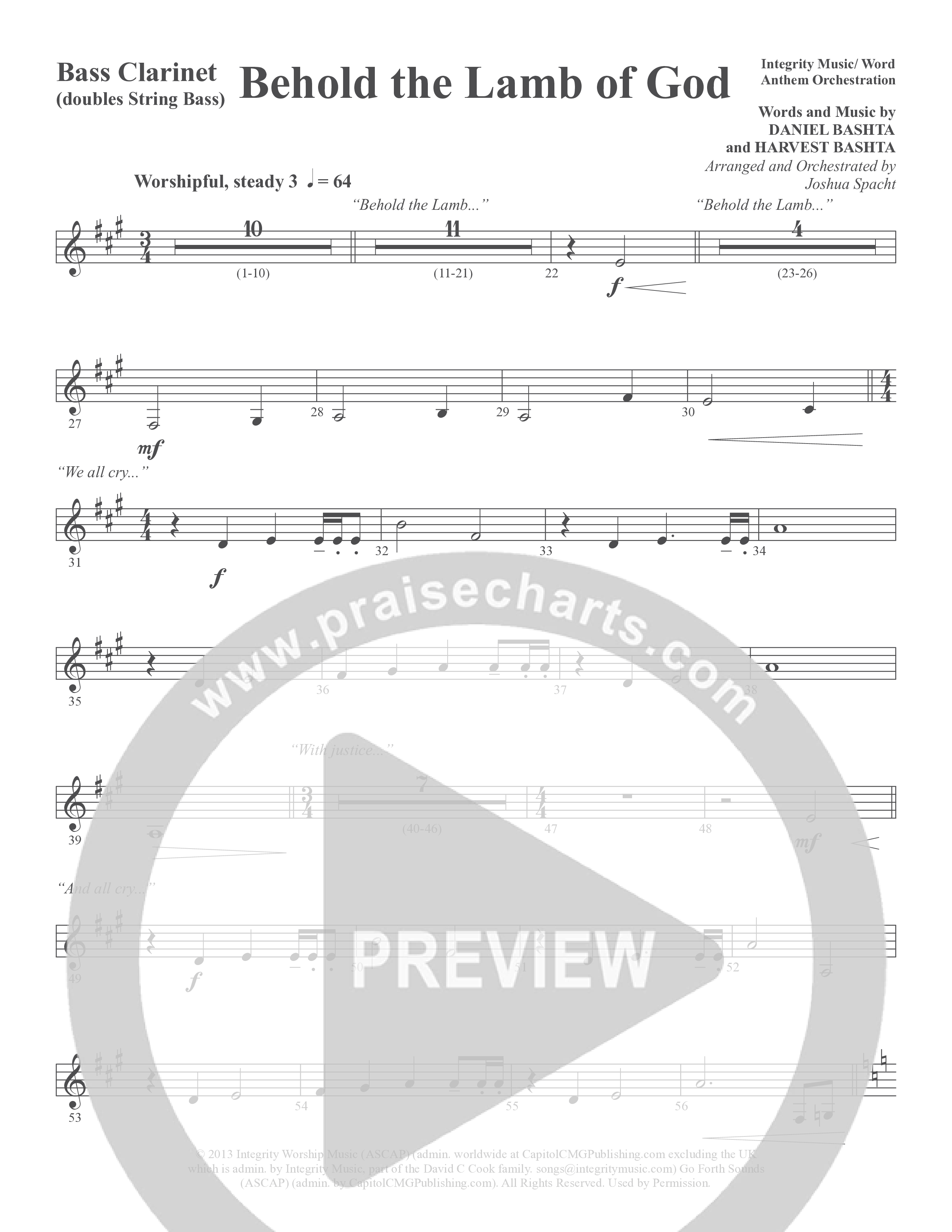 Behold the Lamb of God (Choral Anthem SATB) Bass Clarinet (Word Music Choral / Arr. Joshua Spacht)