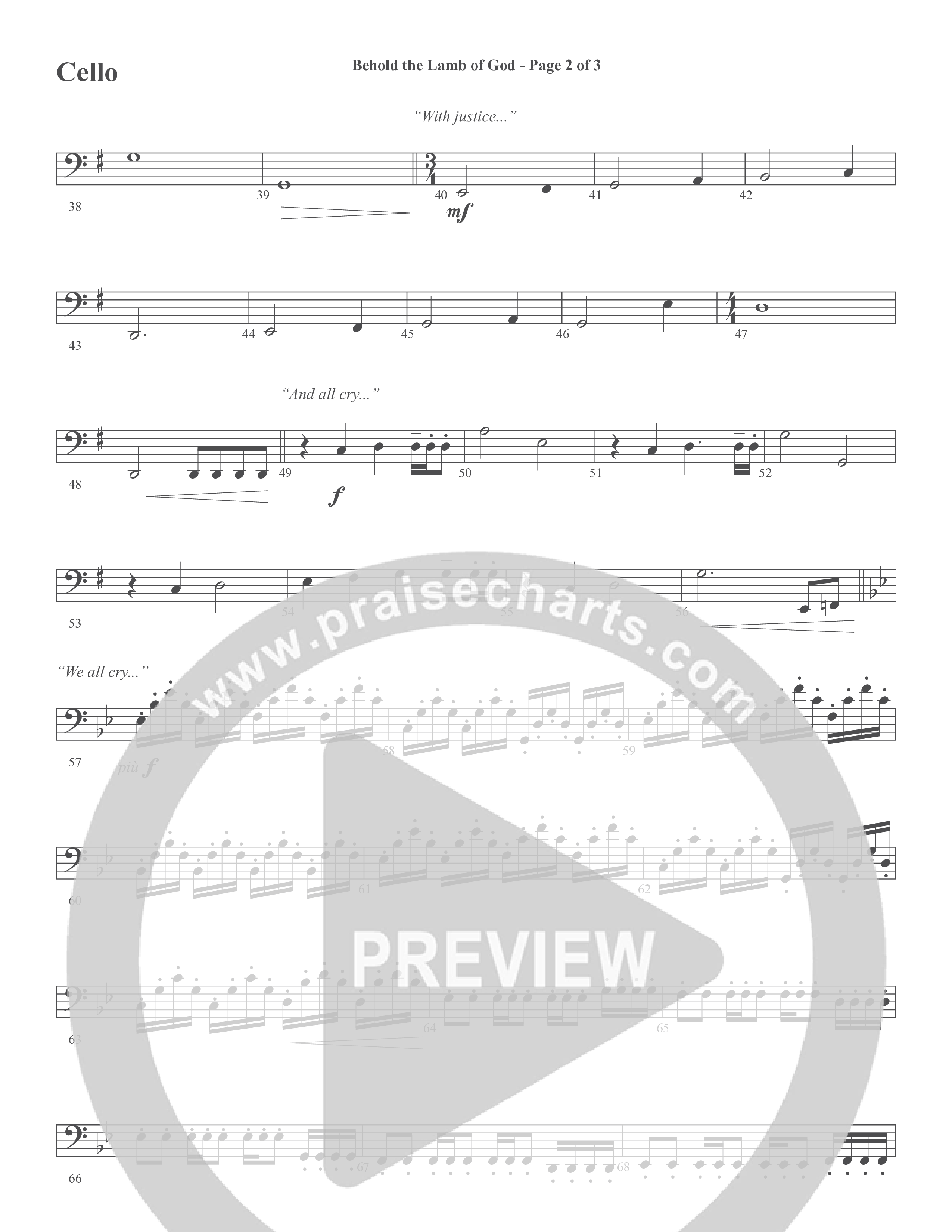Behold the Lamb of God (Choral Anthem SATB) Cello (Word Music Choral / Arr. Joshua Spacht)