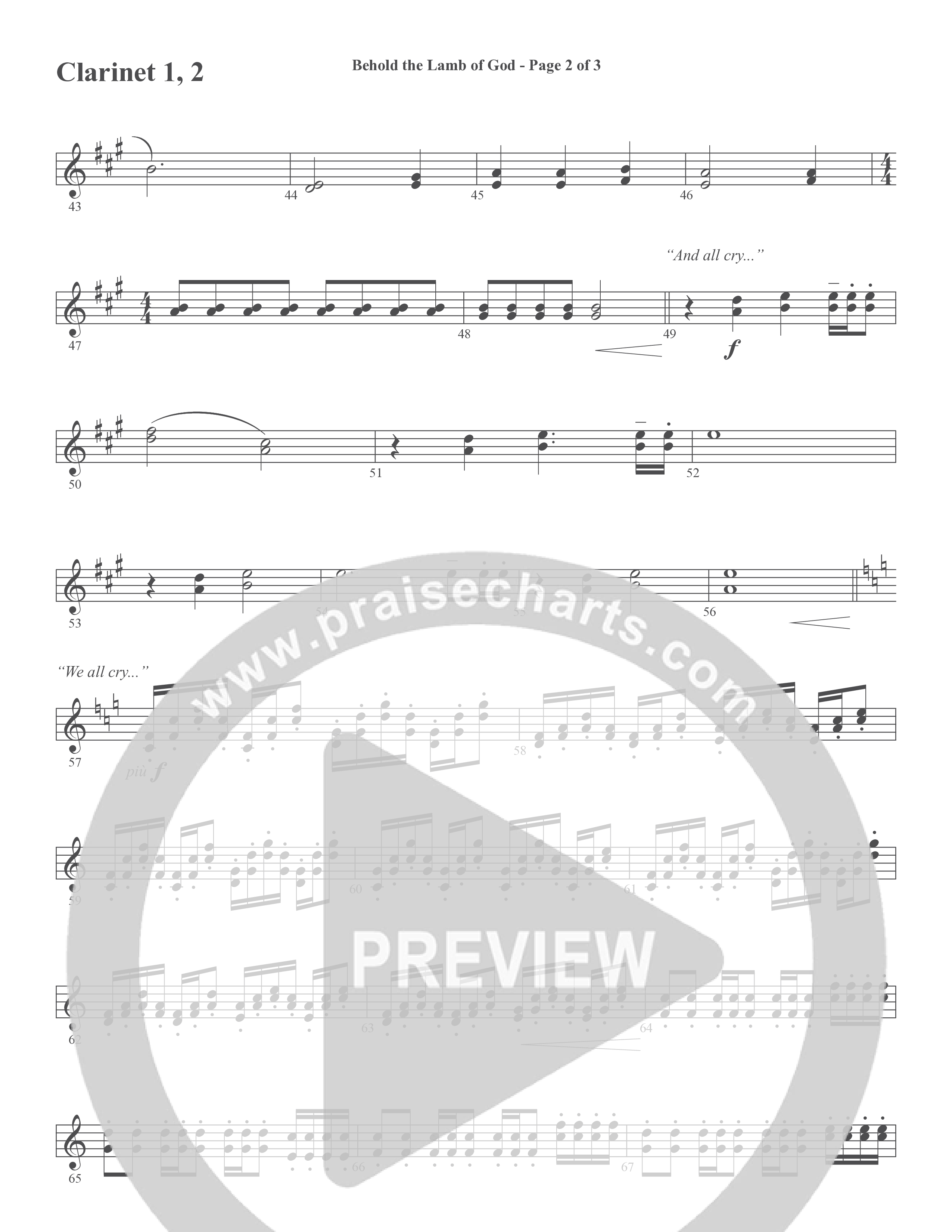 Behold the Lamb of God (Choral Anthem SATB) Clarinet 1/2 (Word Music Choral / Arr. Joshua Spacht)