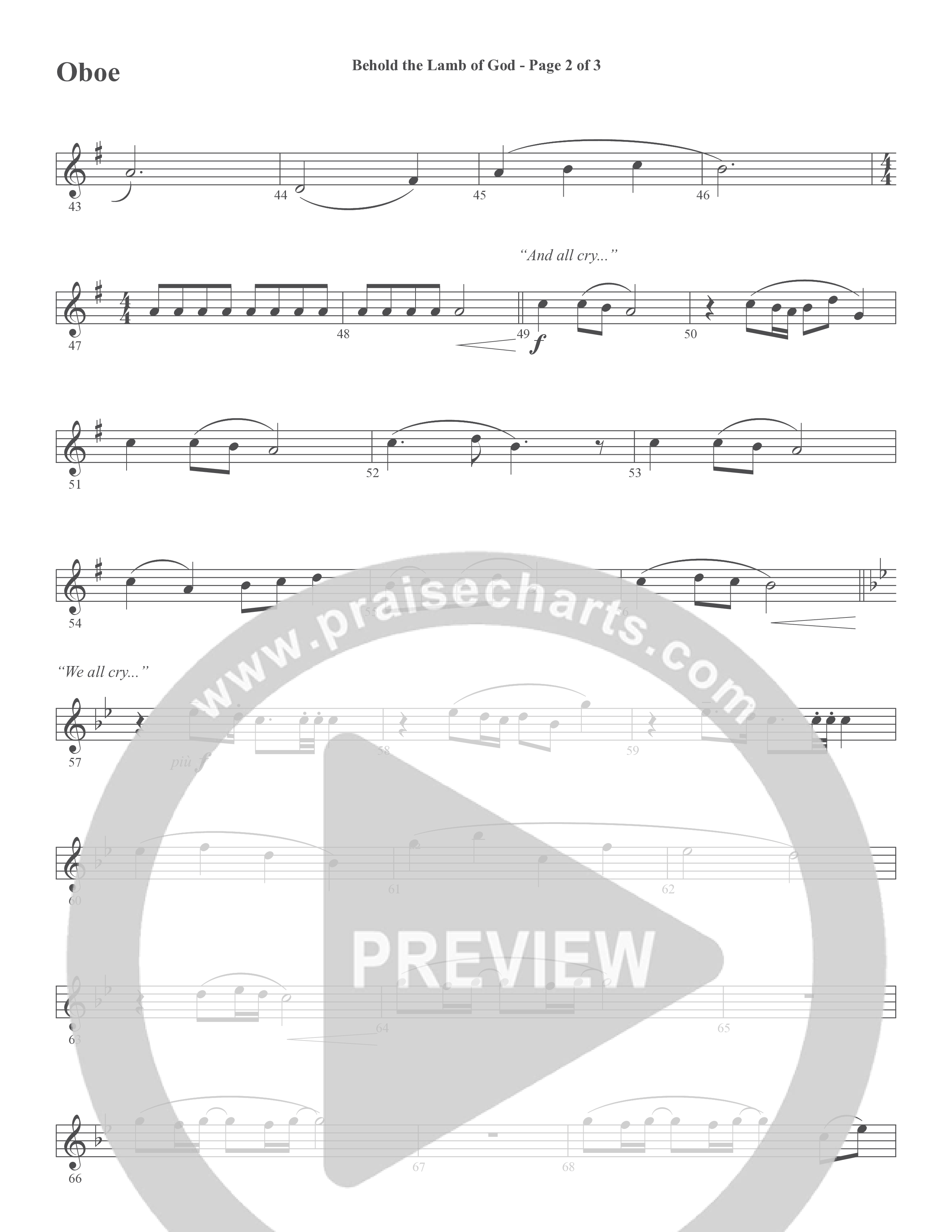 Behold the Lamb of God (Choral Anthem SATB) Oboe (Word Music Choral / Arr. Joshua Spacht)